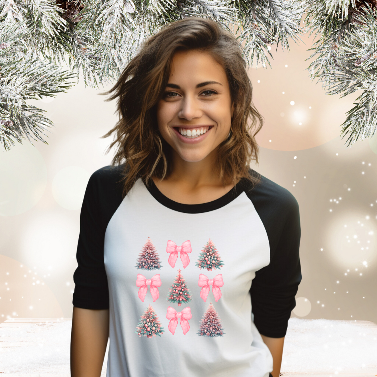 Coquette Christmas Tree Baseball Tee