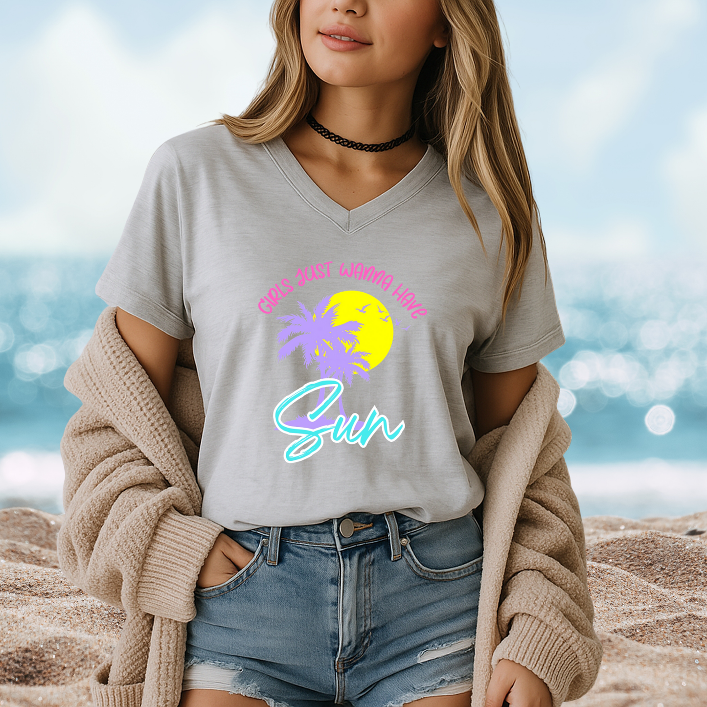 Girls Just Wanna Have Sun V-Neck Tee