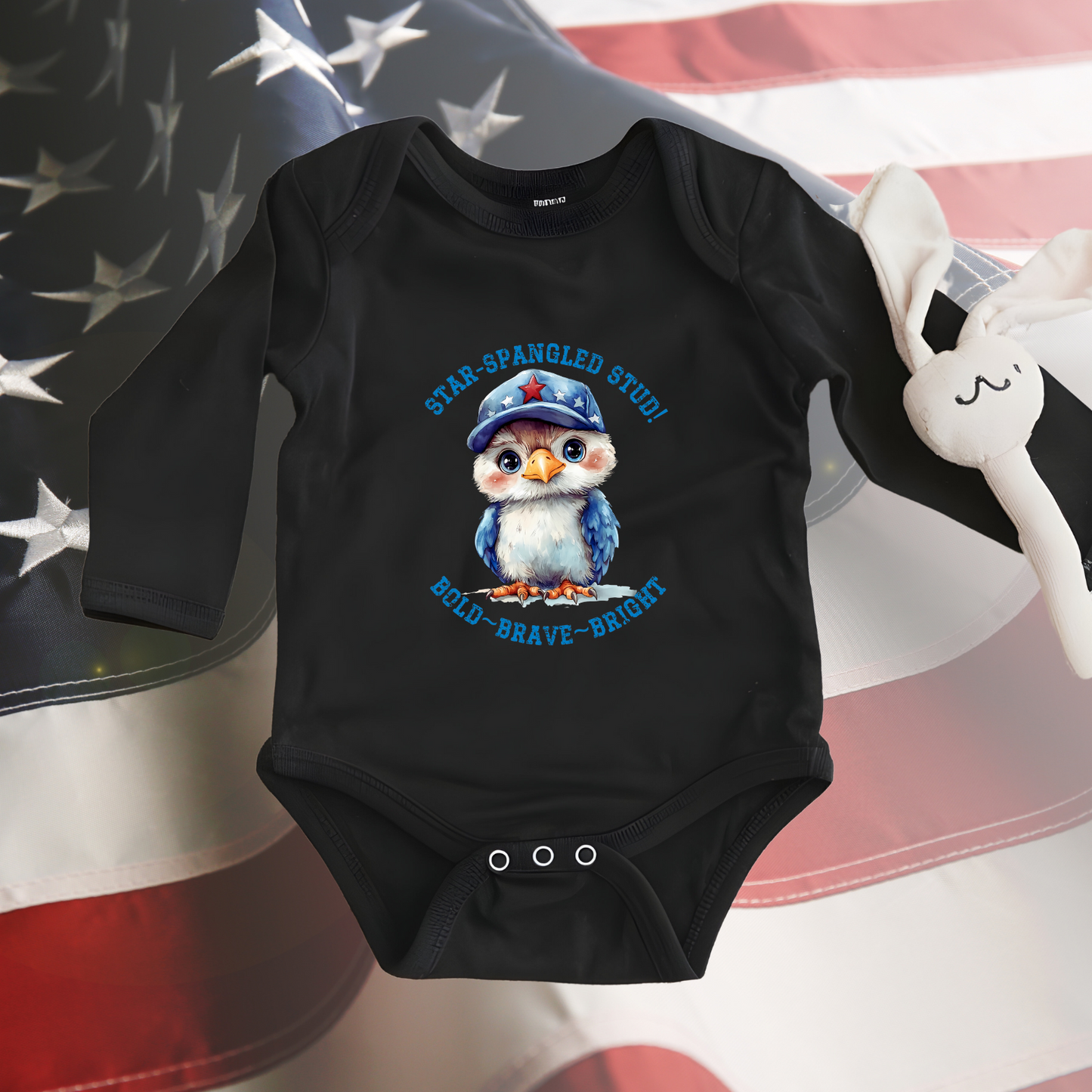 Star-Spangled Stud Infant Long Sleeve Onesie