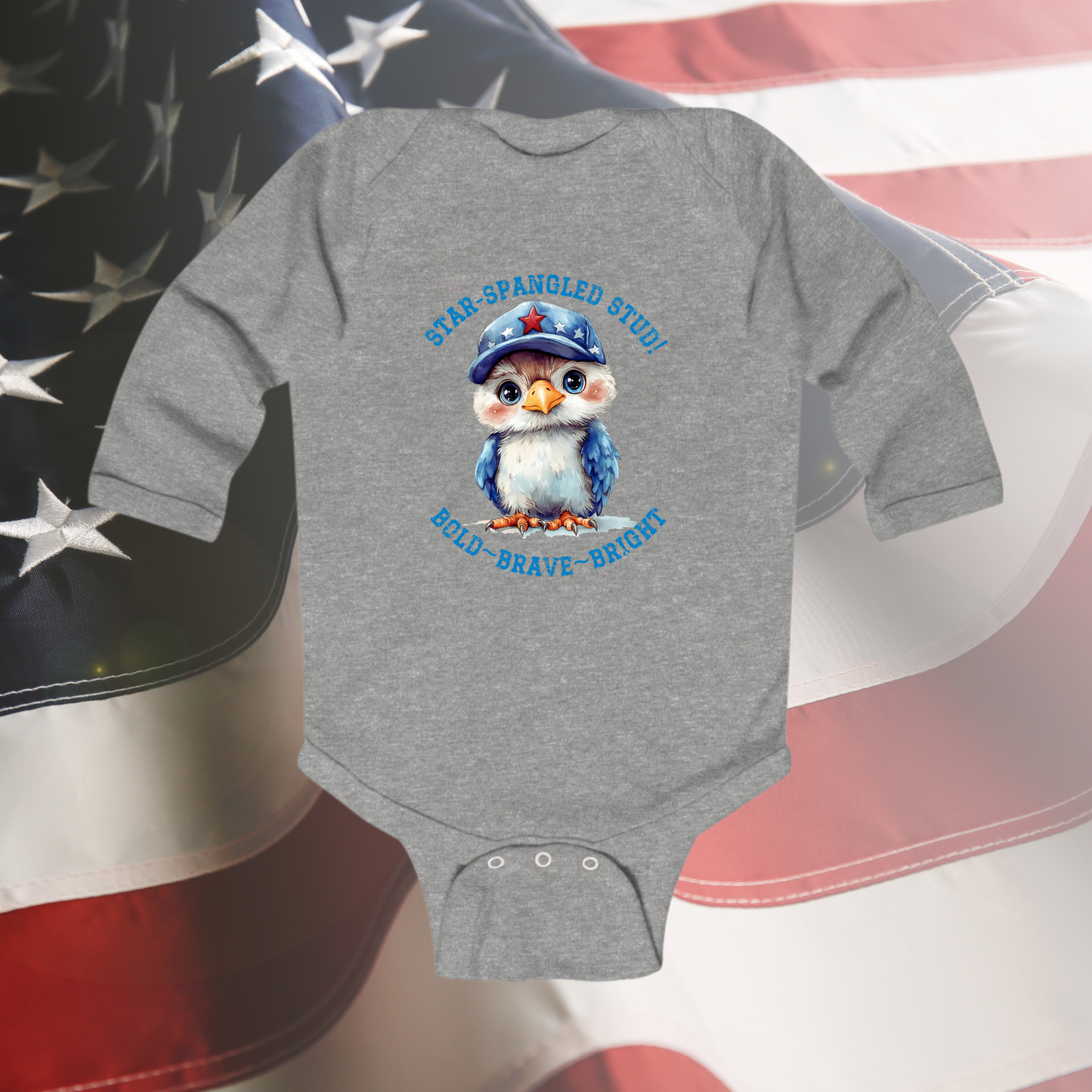 Star-Spangled Stud Infant Long Sleeve Onesie