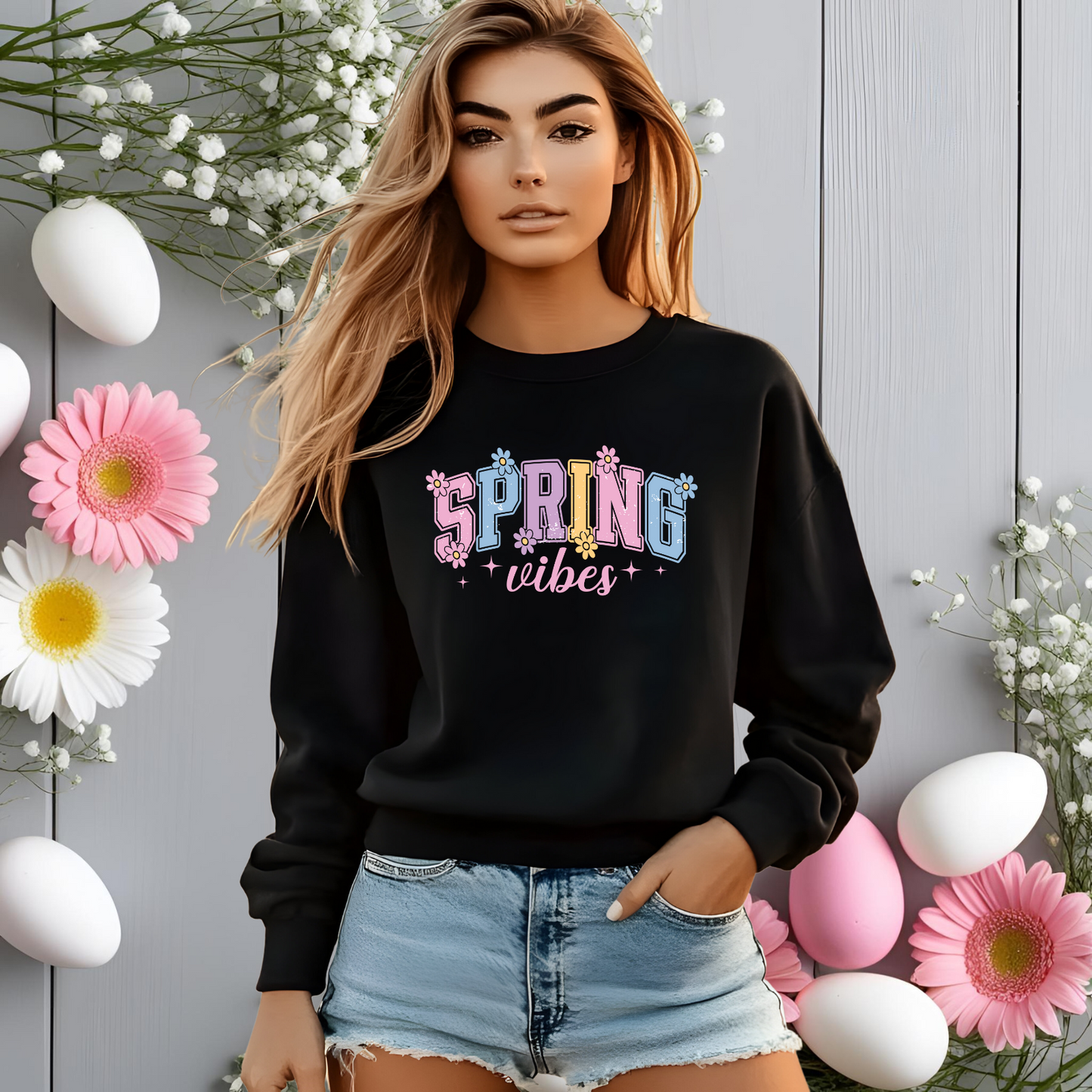Varsity Spring Vibes Crewneck Sweatshirt