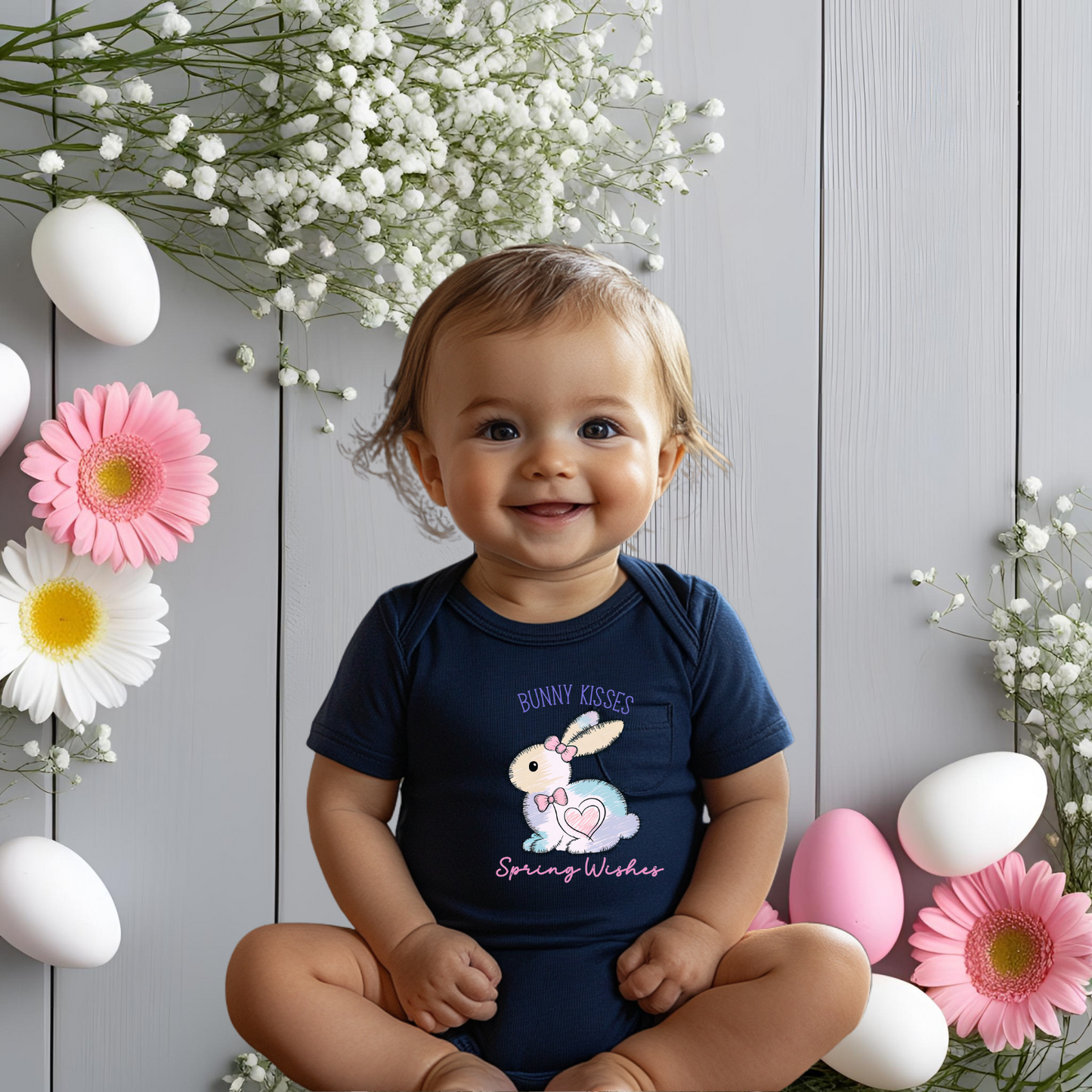 Bunny Kisses, Spring Wishes Infant Short Sleeve Onesie
