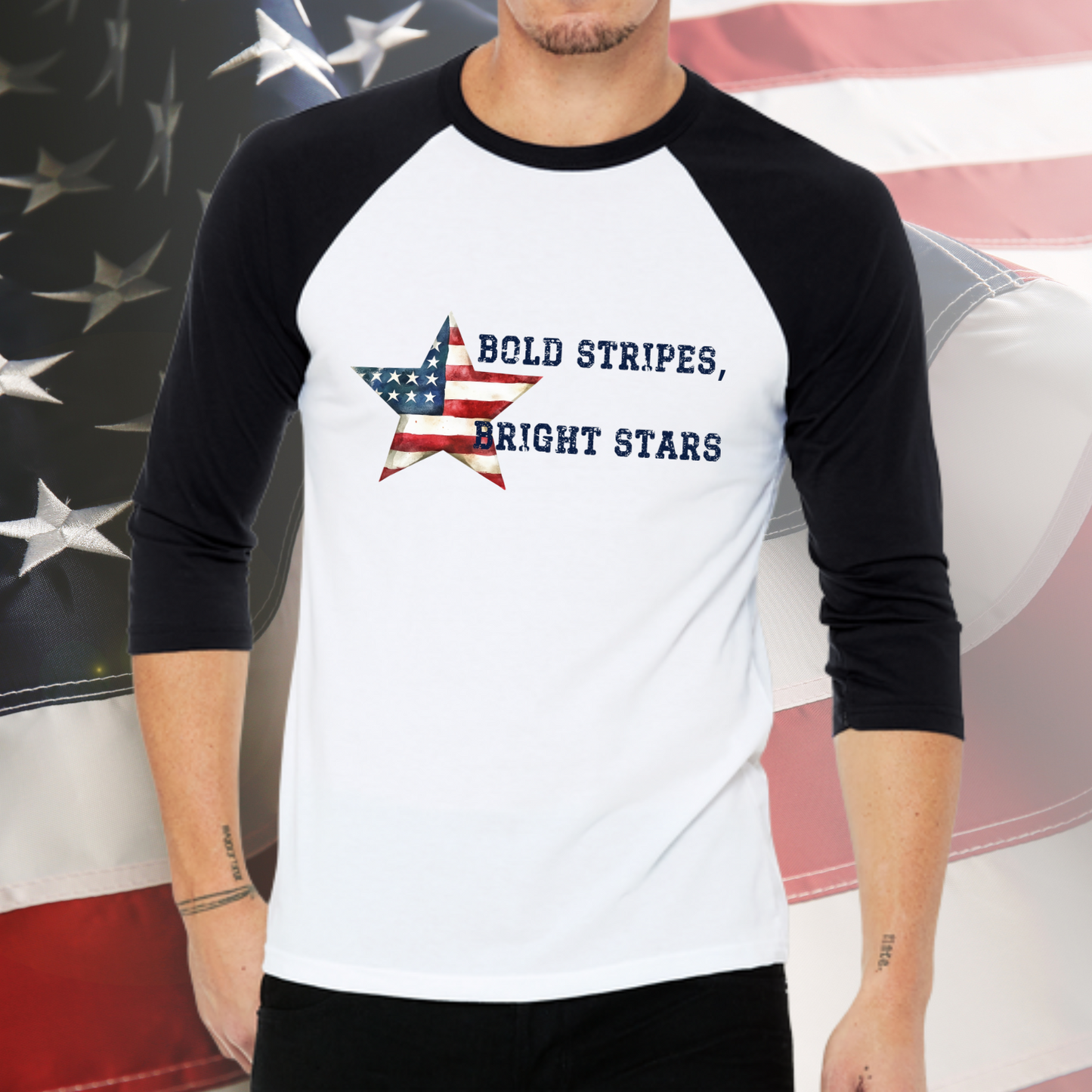 Bold Stripes Bright Stars Baseball Tee