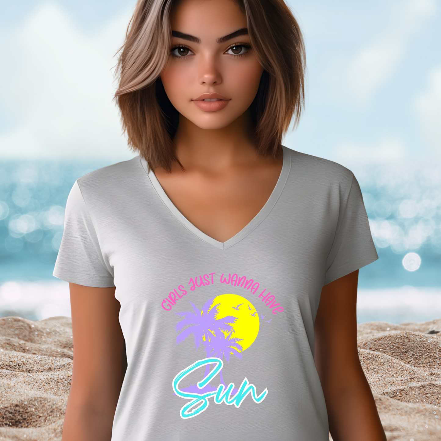 Girls Just Wanna Have Sun V-Neck Tee