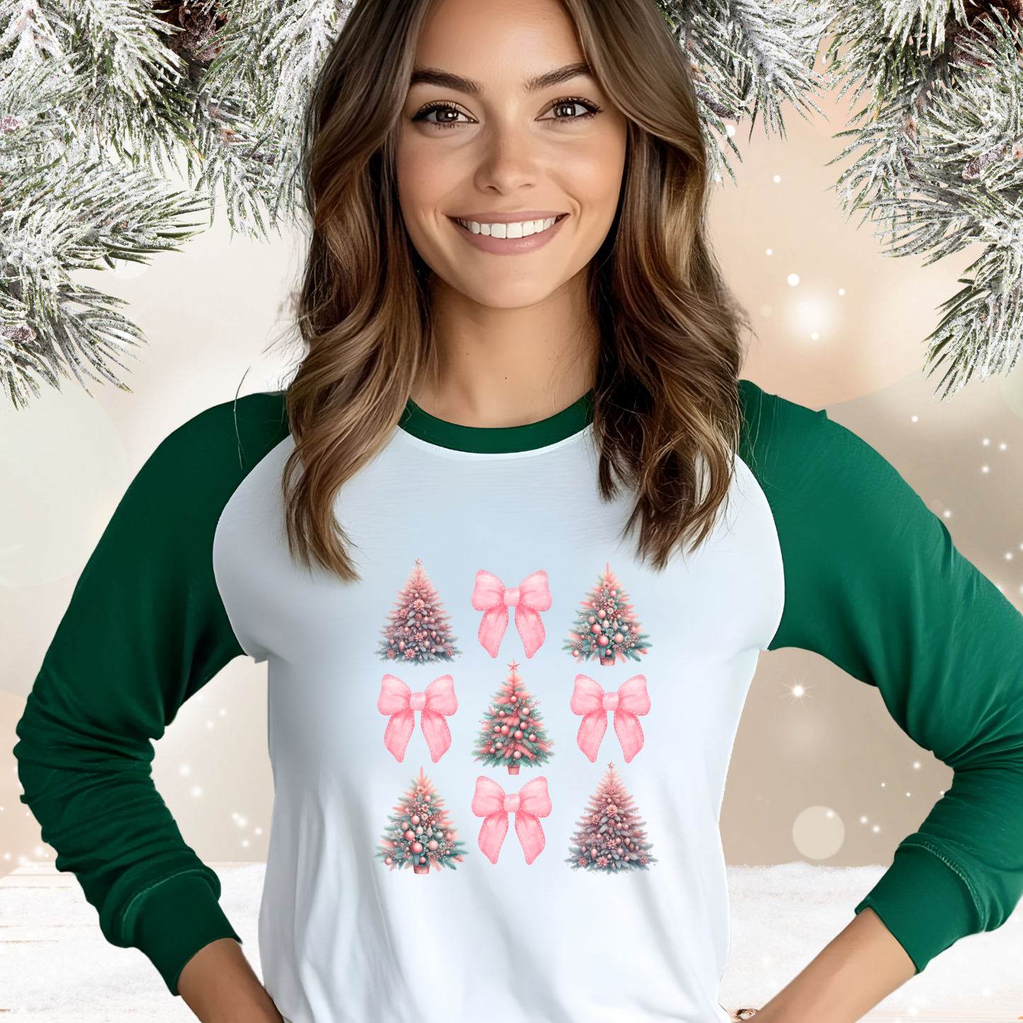 Coquette Christmas Tree Baseball Tee