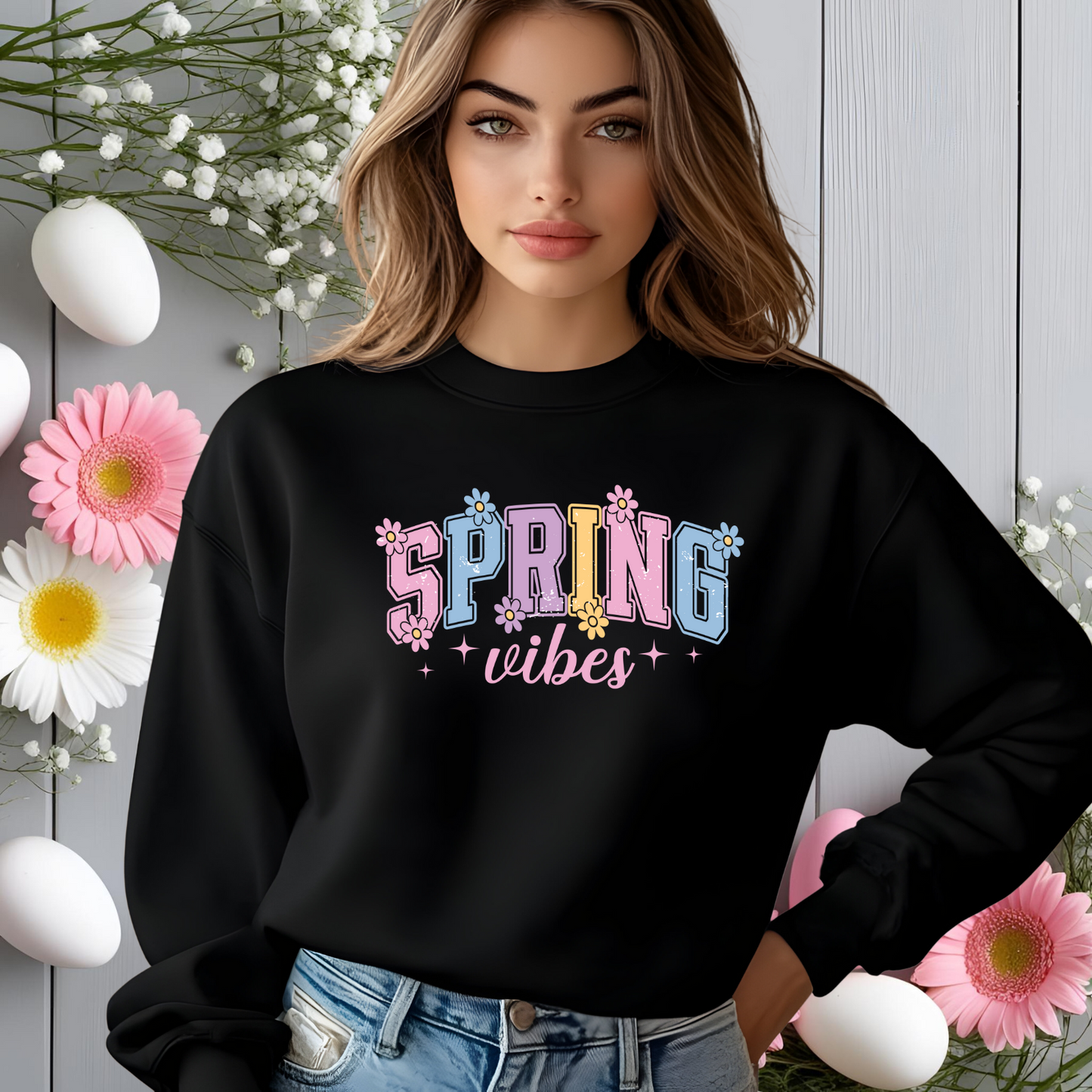 Varsity Spring Vibes Crewneck Sweatshirt