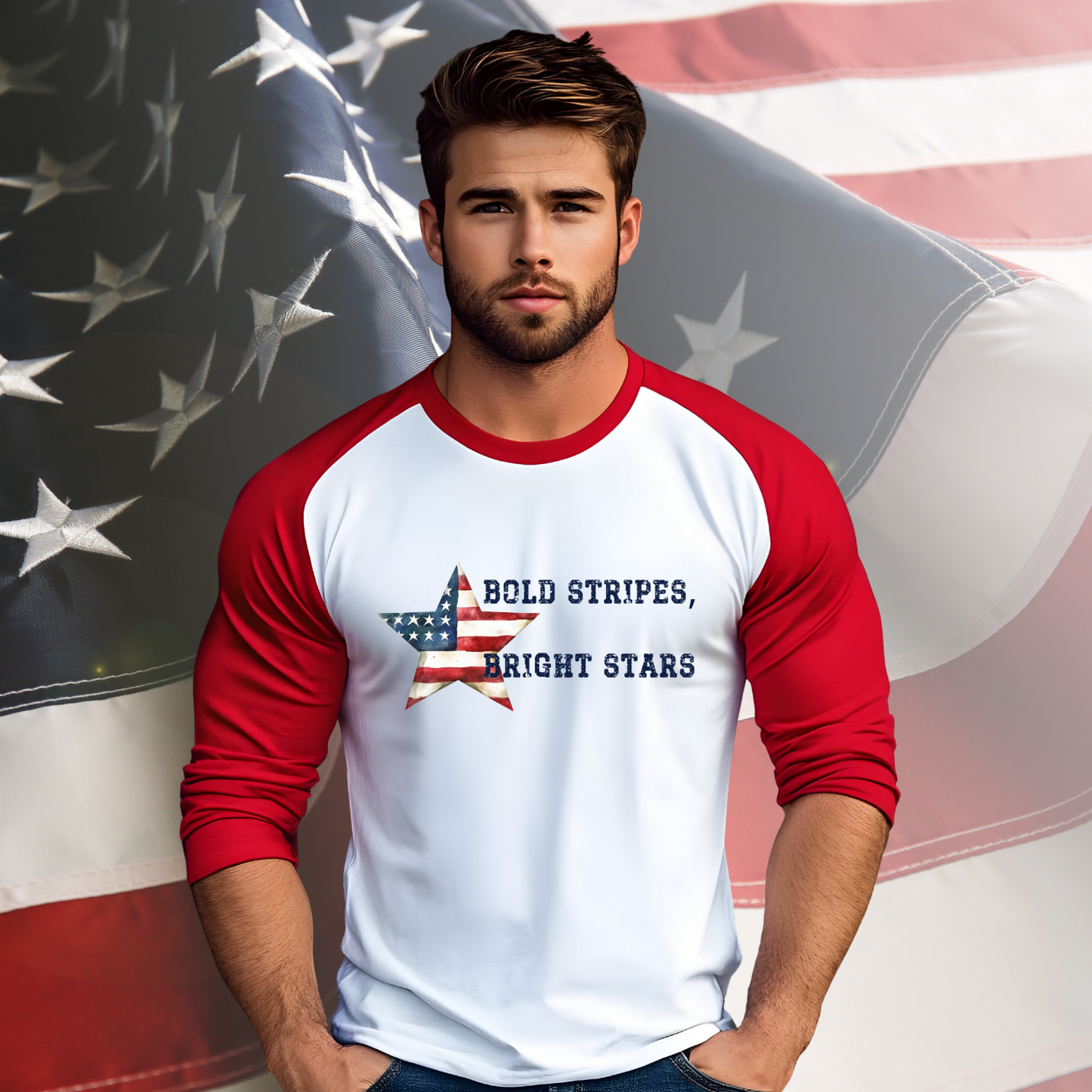 Bold Stripes Bright Stars Baseball Tee