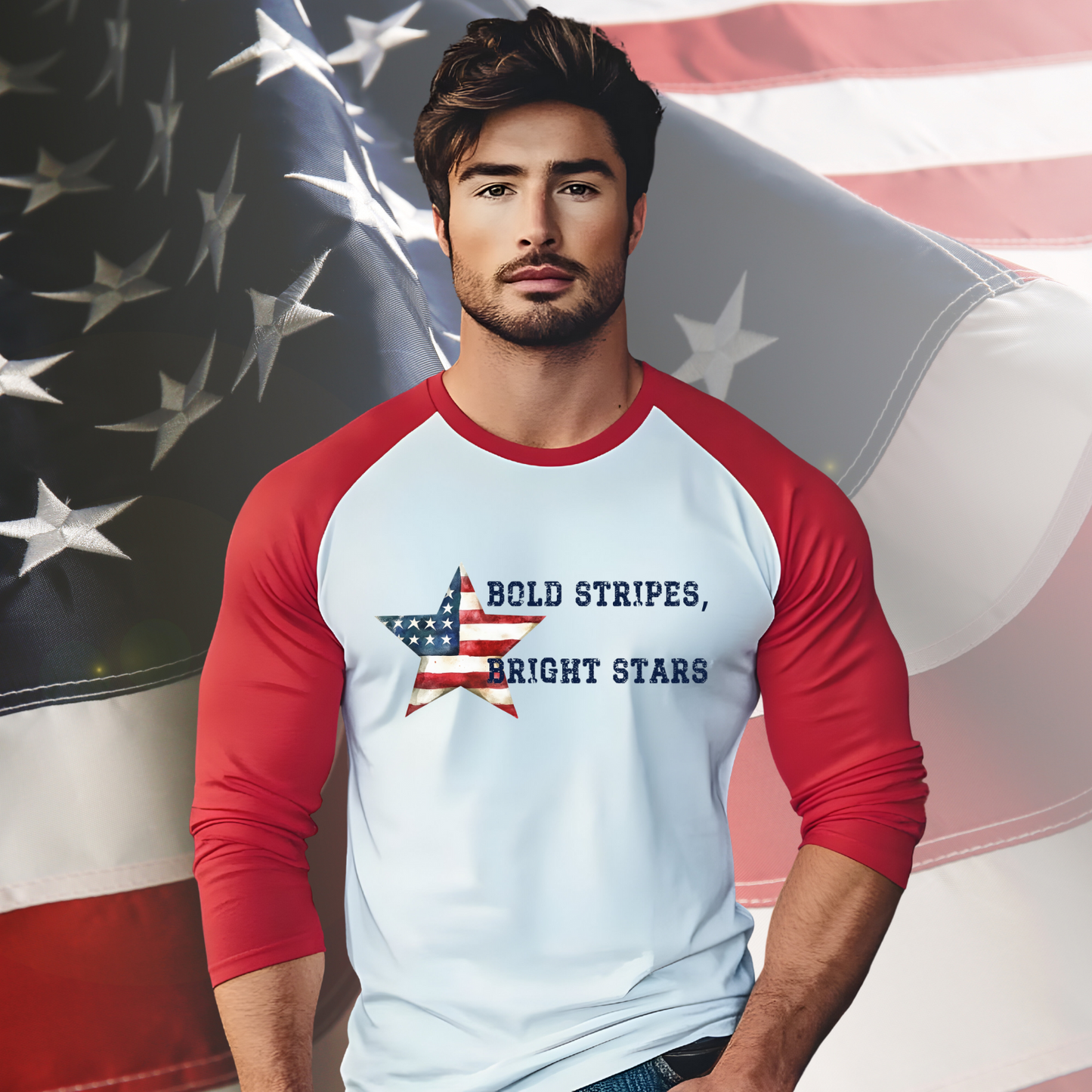 Bold Stripes Bright Stars Baseball Tee
