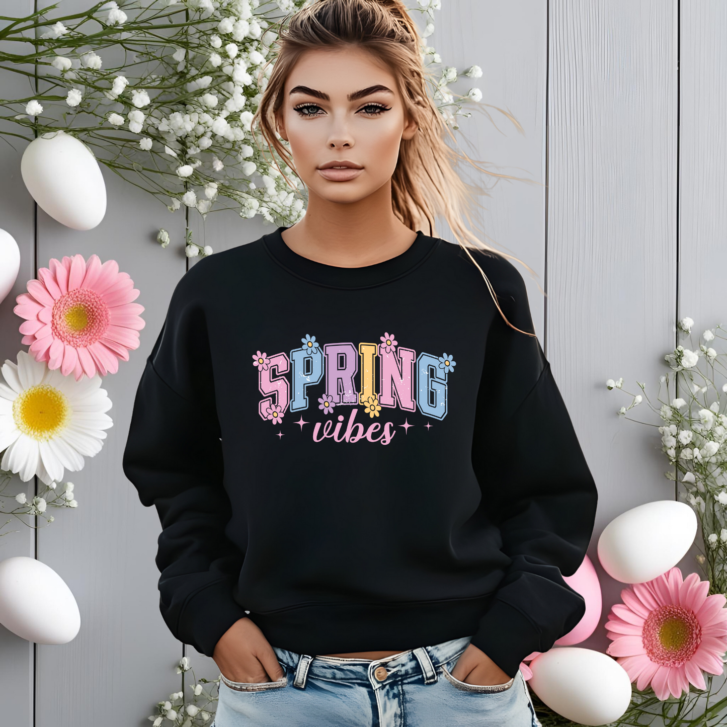 Varsity Spring Vibes Crewneck Sweatshirt