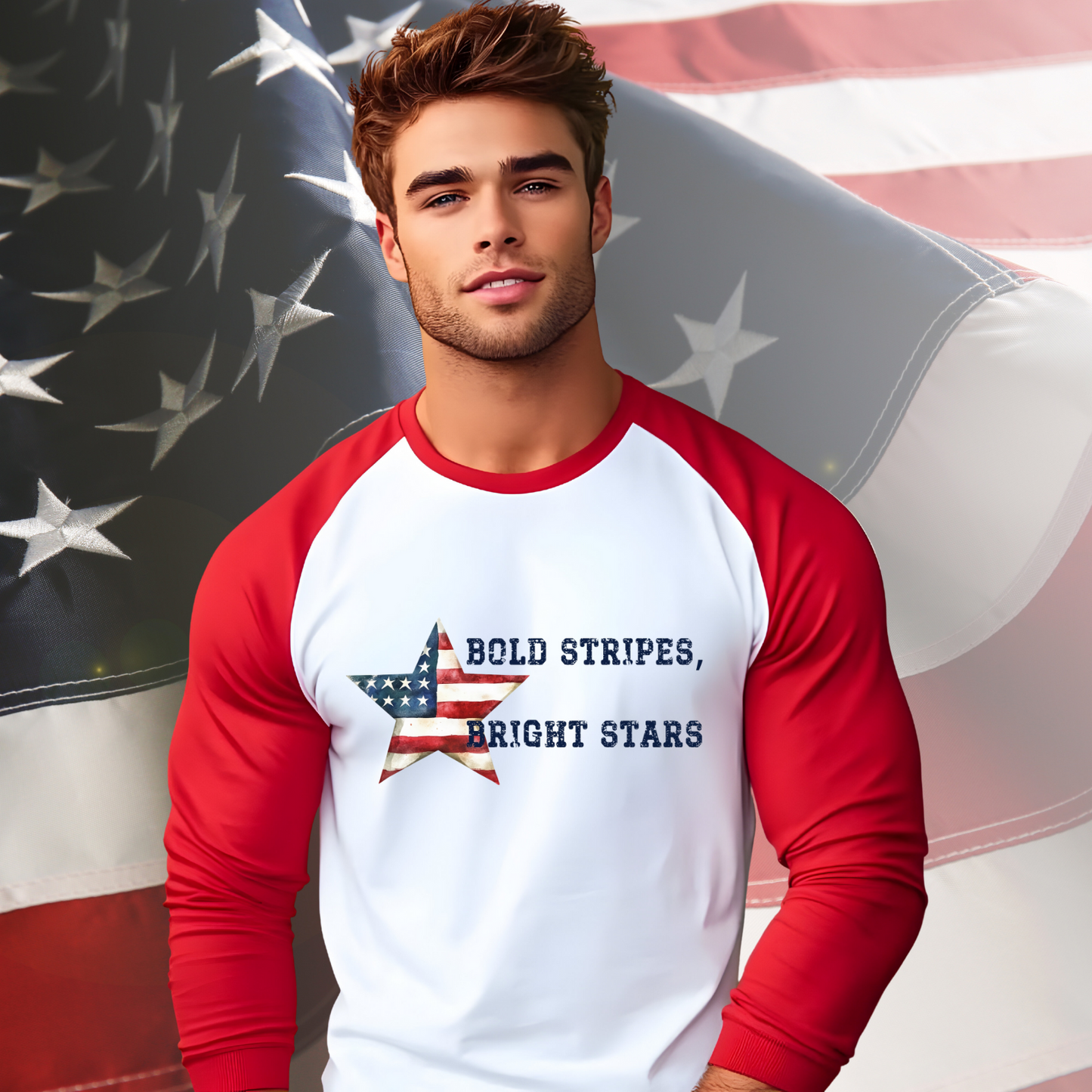 Bold Stripes Bright Stars Baseball Tee