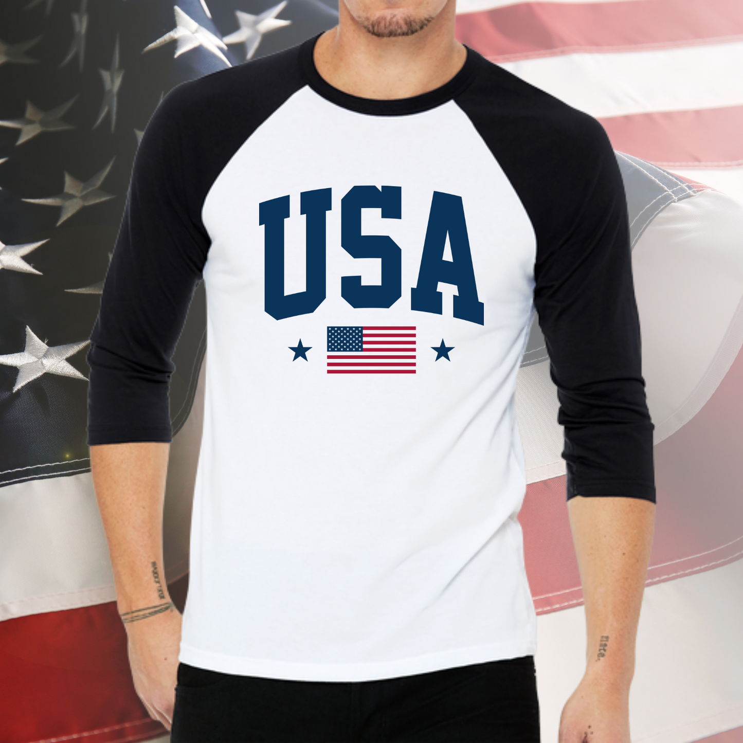 USA Flag Baseball Tee