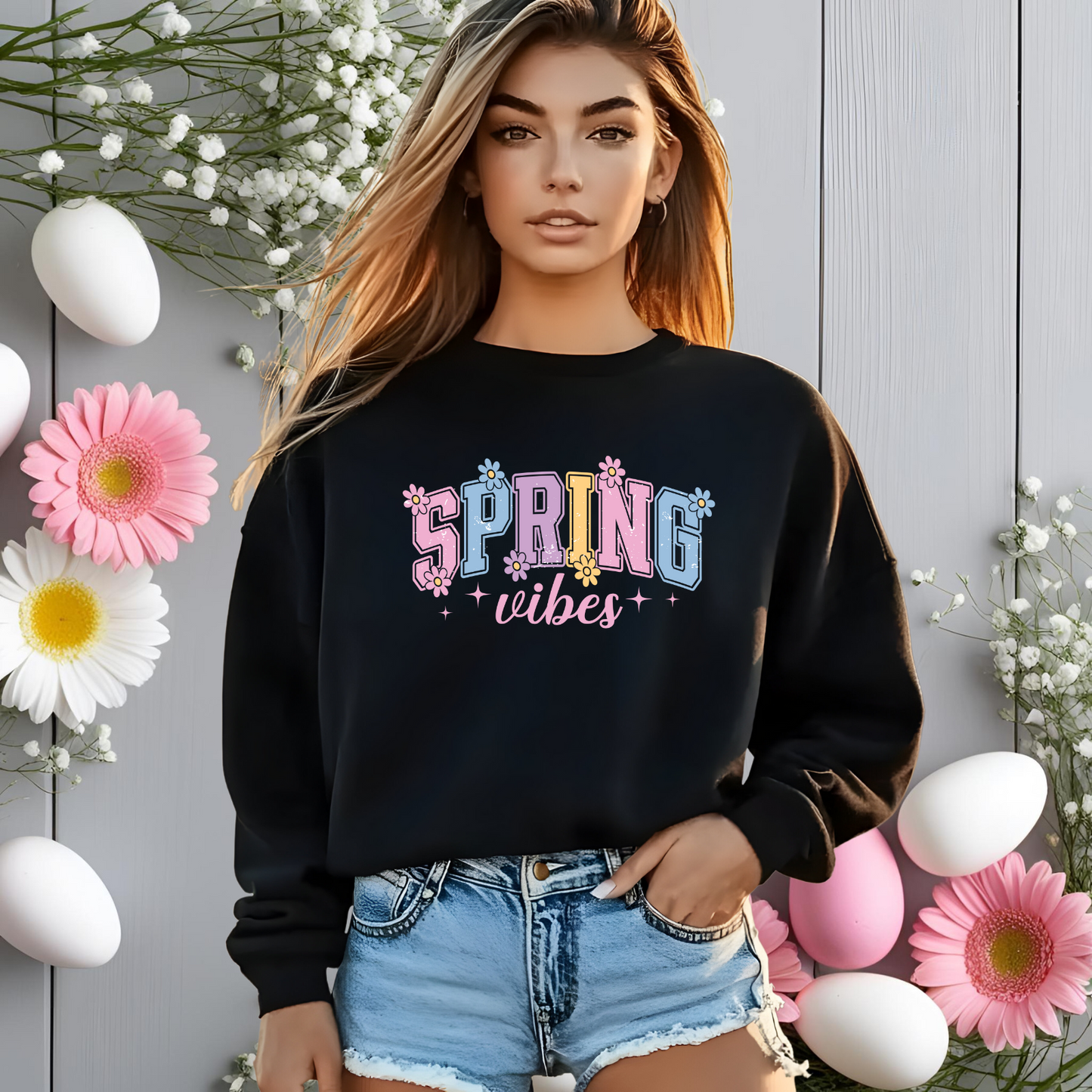Varsity Spring Vibes Crewneck Sweatshirt
