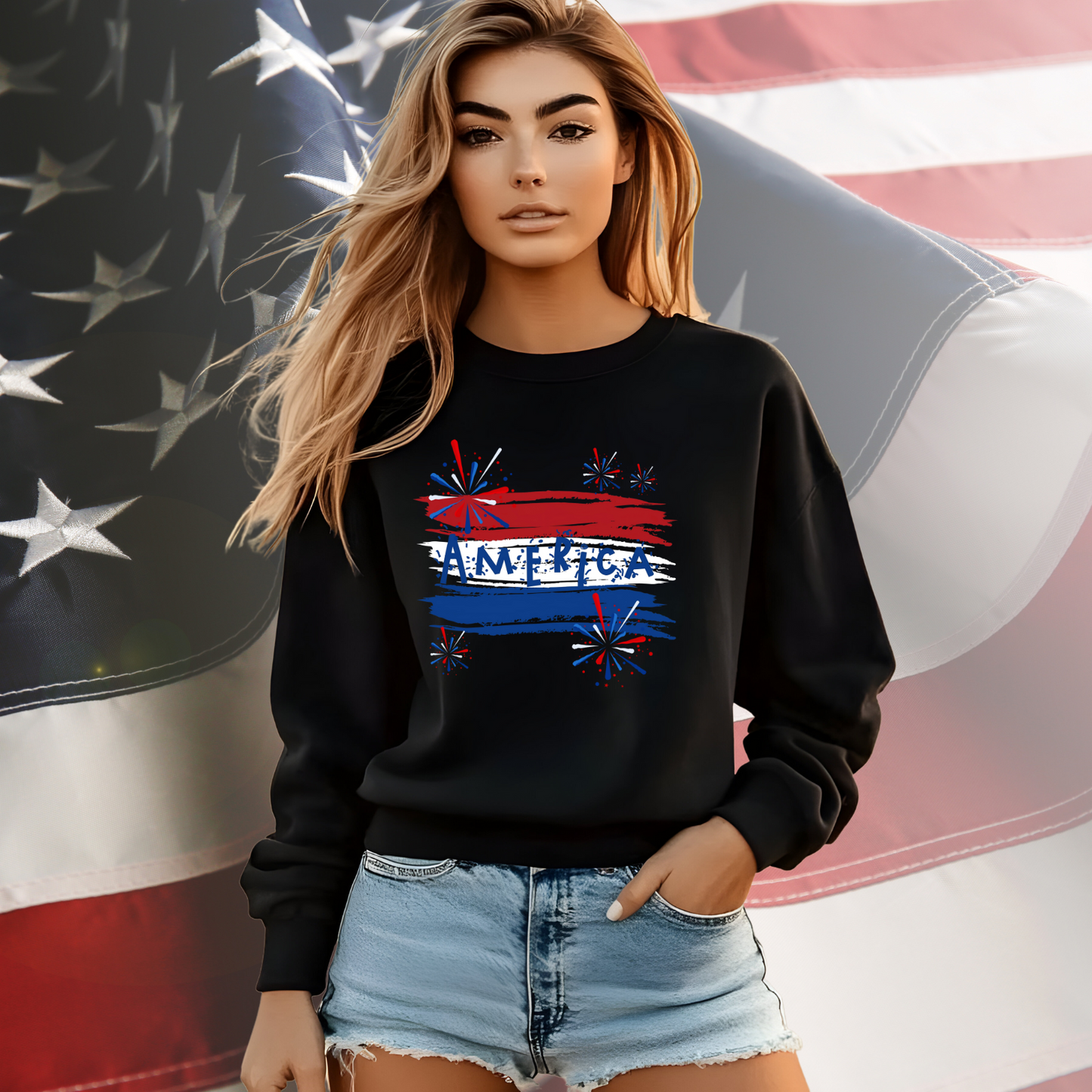 America Firework Burst Crewneck Sweatshirt