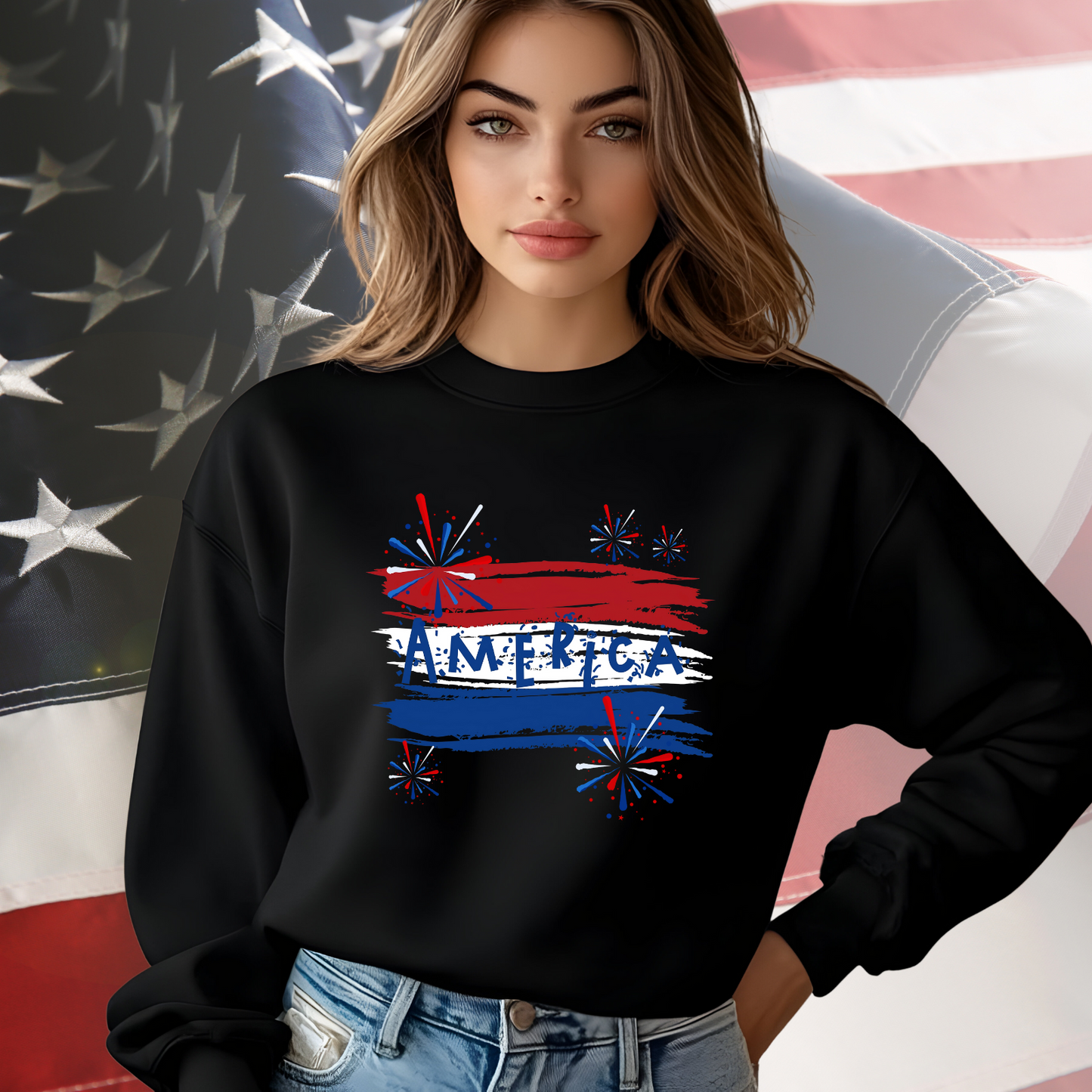 America Firework Burst Crewneck Sweatshirt