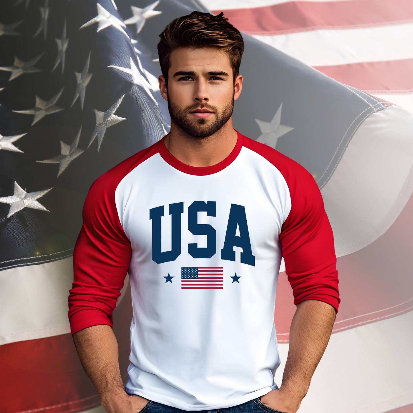 USA Flag Baseball Tee