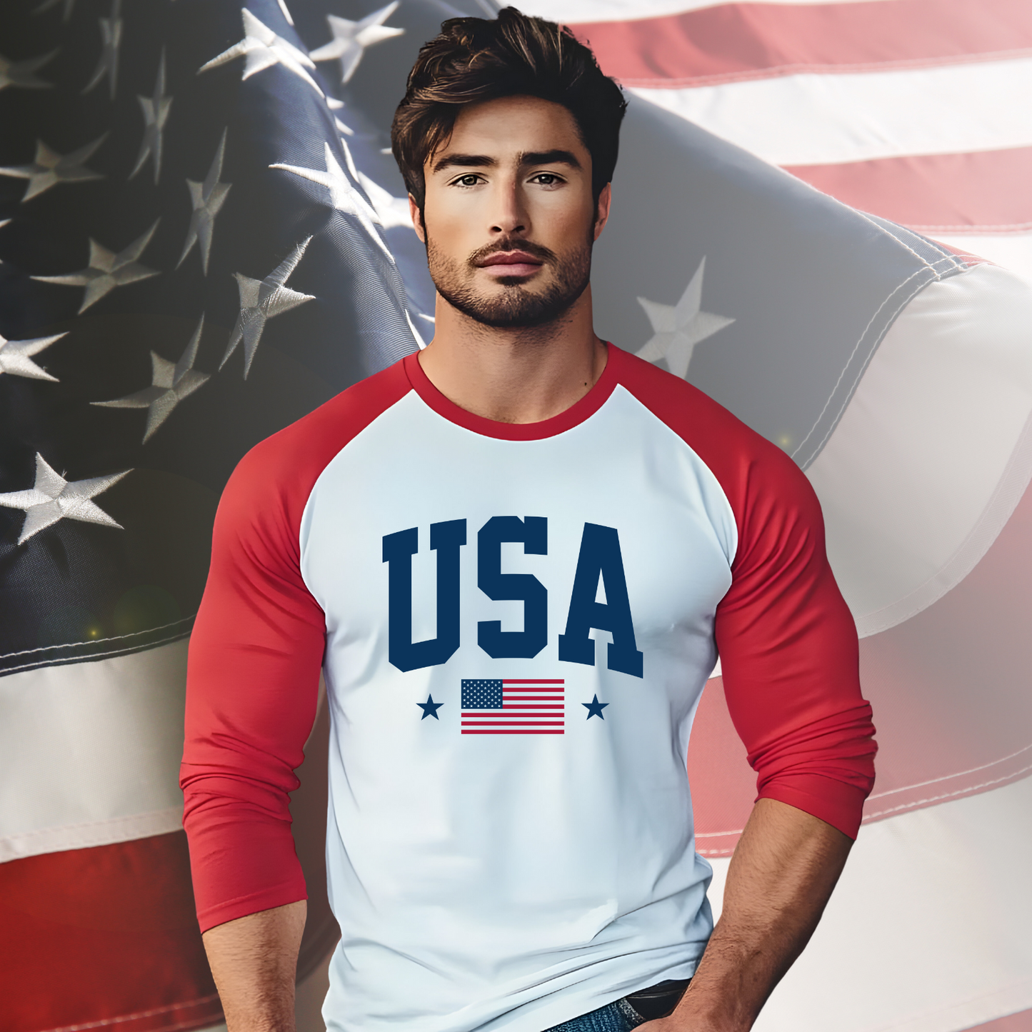 USA Flag Baseball Tee