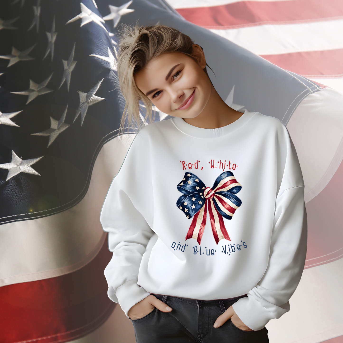 Red White And Blue Vibes Crewneck Sweatshirt