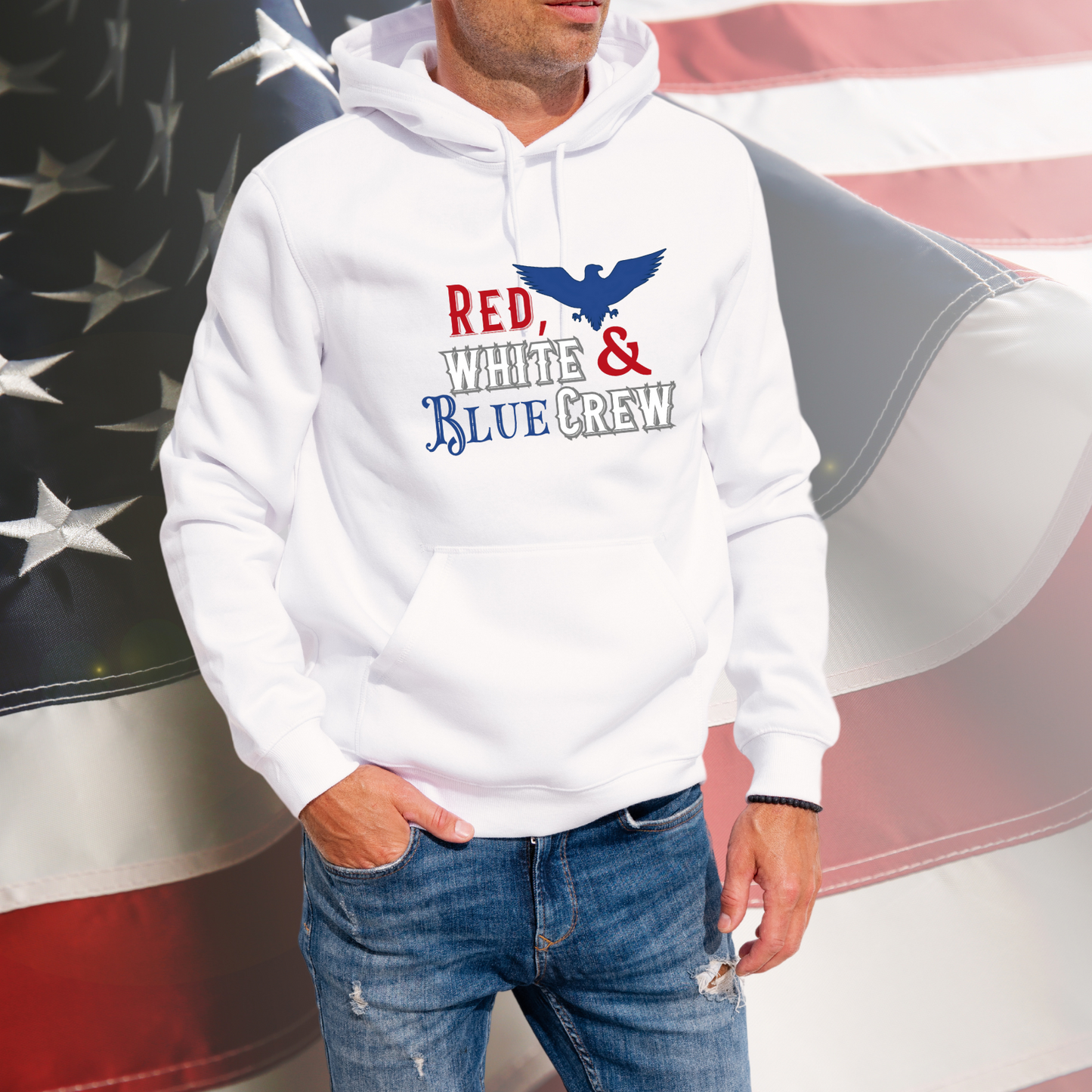 Red, White & Blue Crew Pullover Hoodie