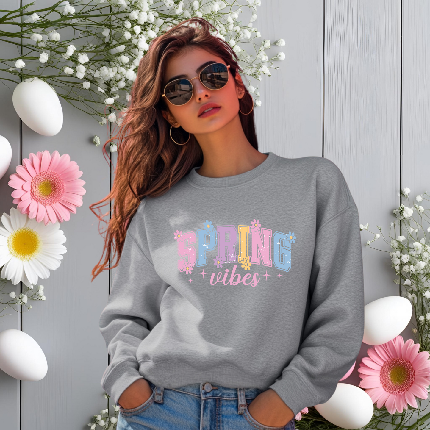 Varsity Spring Vibes Crewneck Sweatshirt