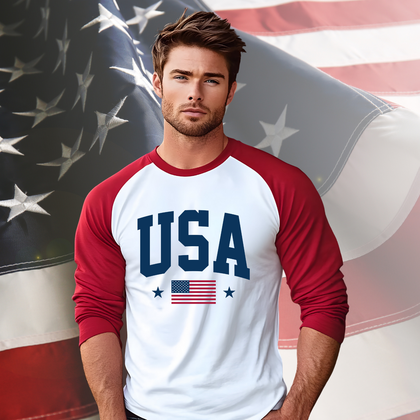 USA Flag Baseball Tee