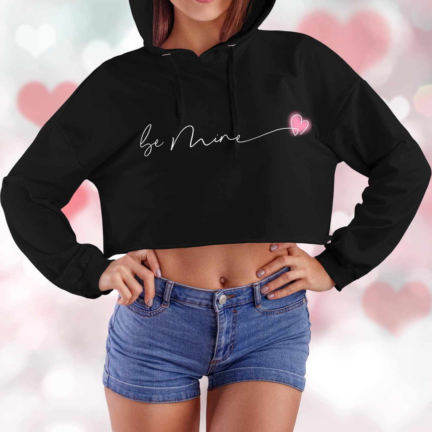 Be Mine Pink Heart Crop Hoodie