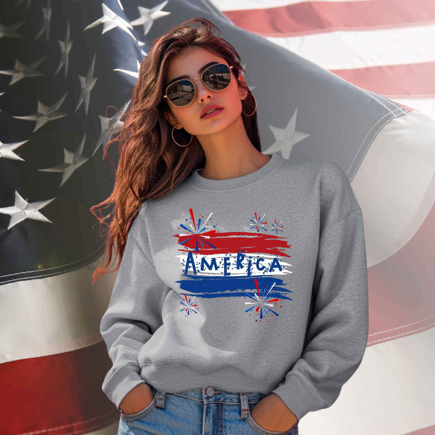America Firework Burst Crewneck Sweatshirt