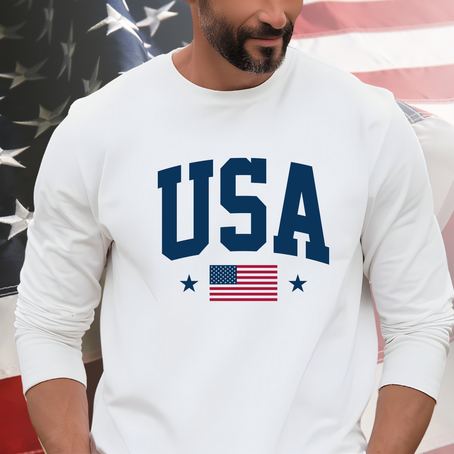 USA Flag Long Sleeve Tee