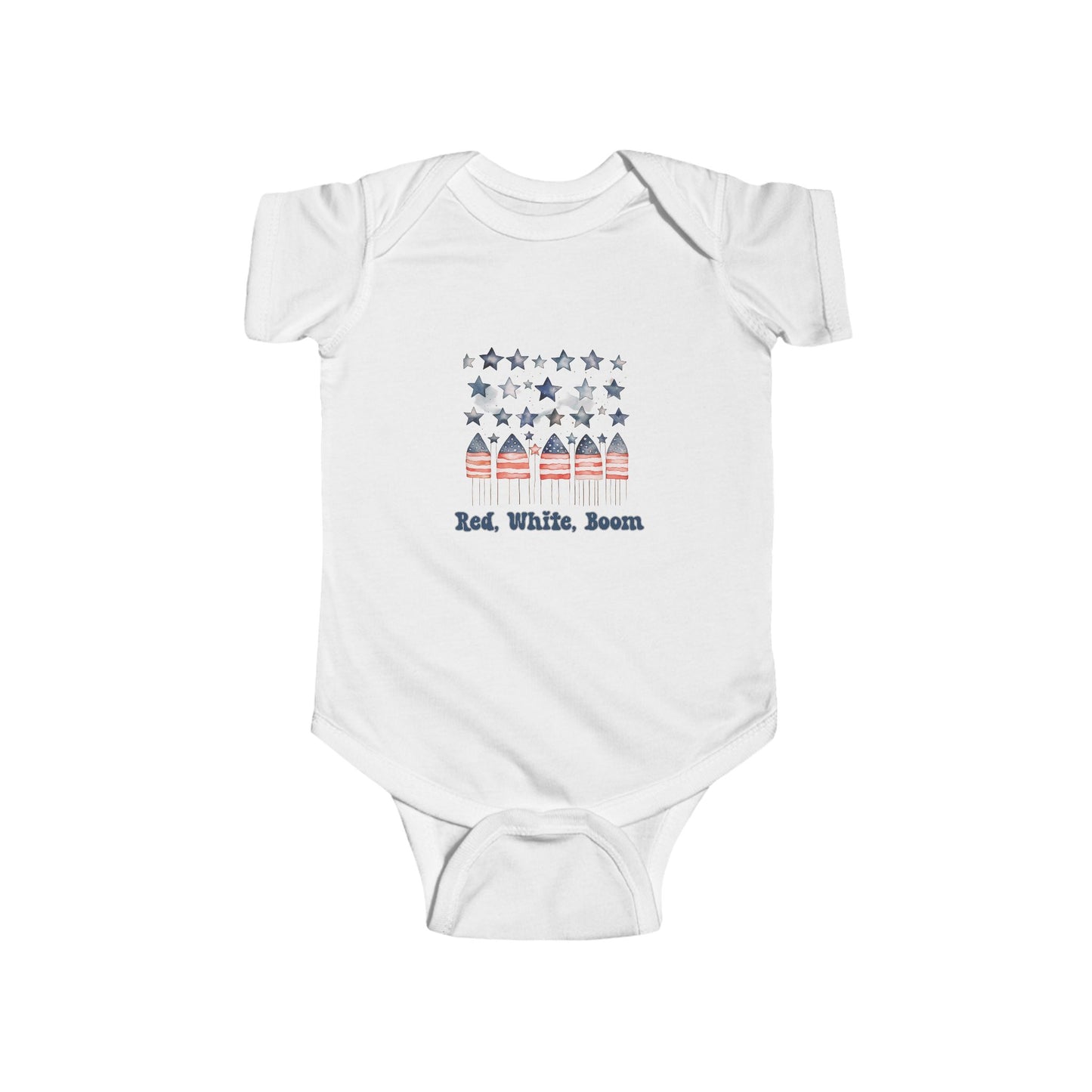 Red White Boom Infant Short Sleeve Onesie