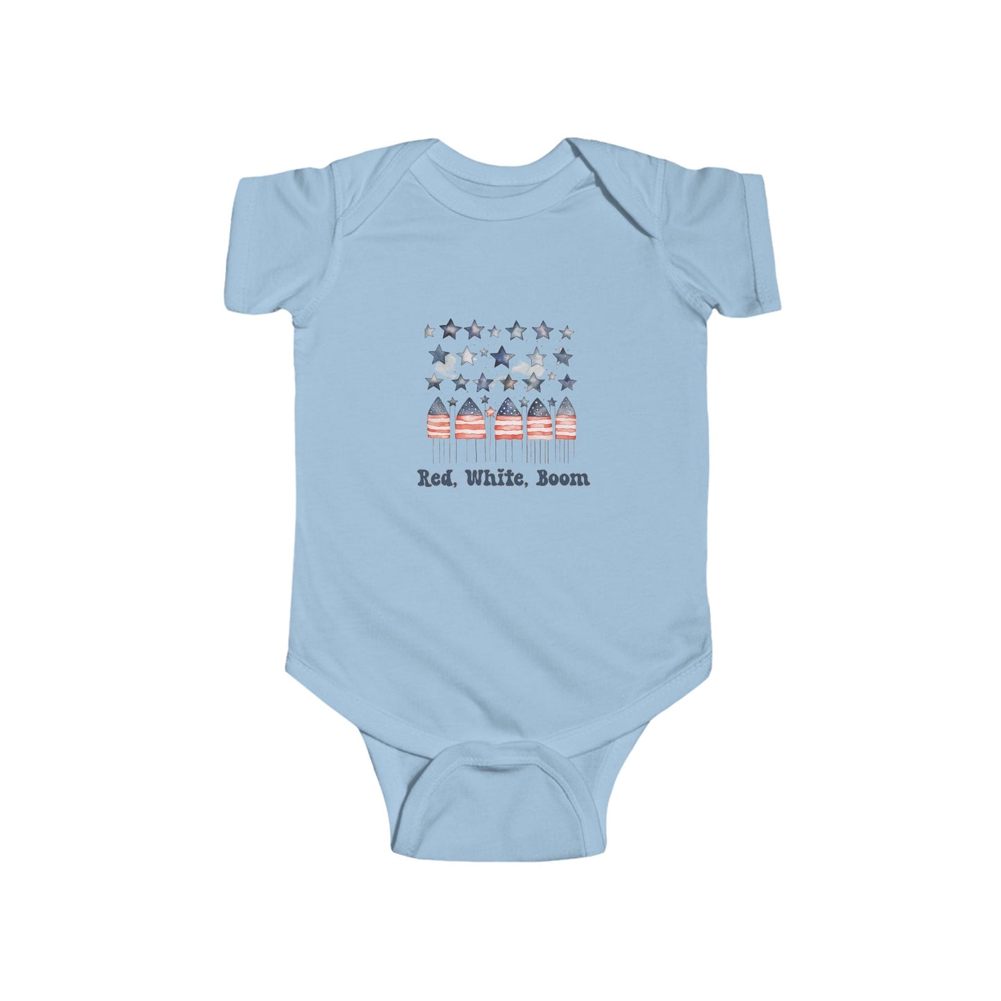 Red White Boom Infant Short Sleeve Onesie