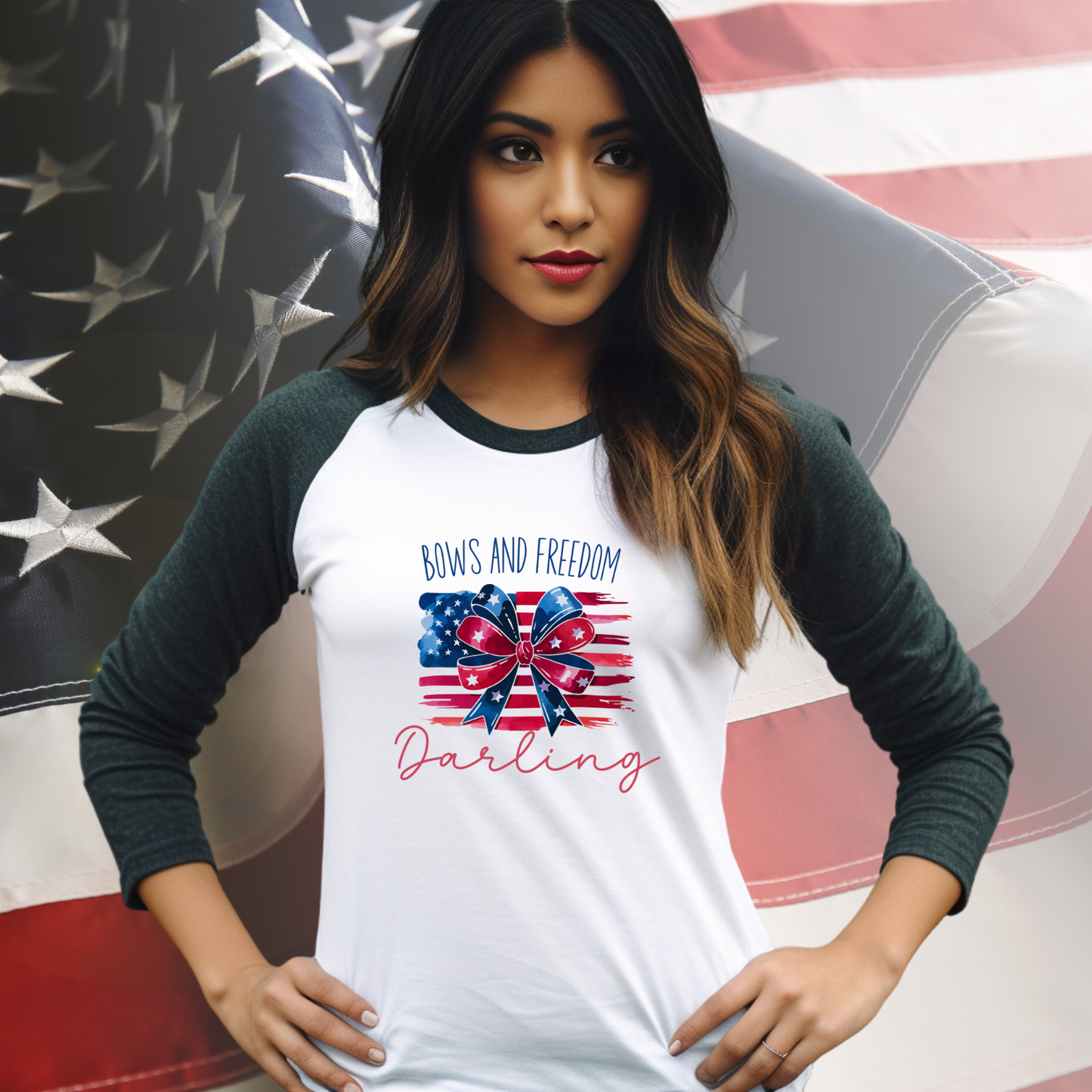 Bows And Freedom Darling Baseball Tee
