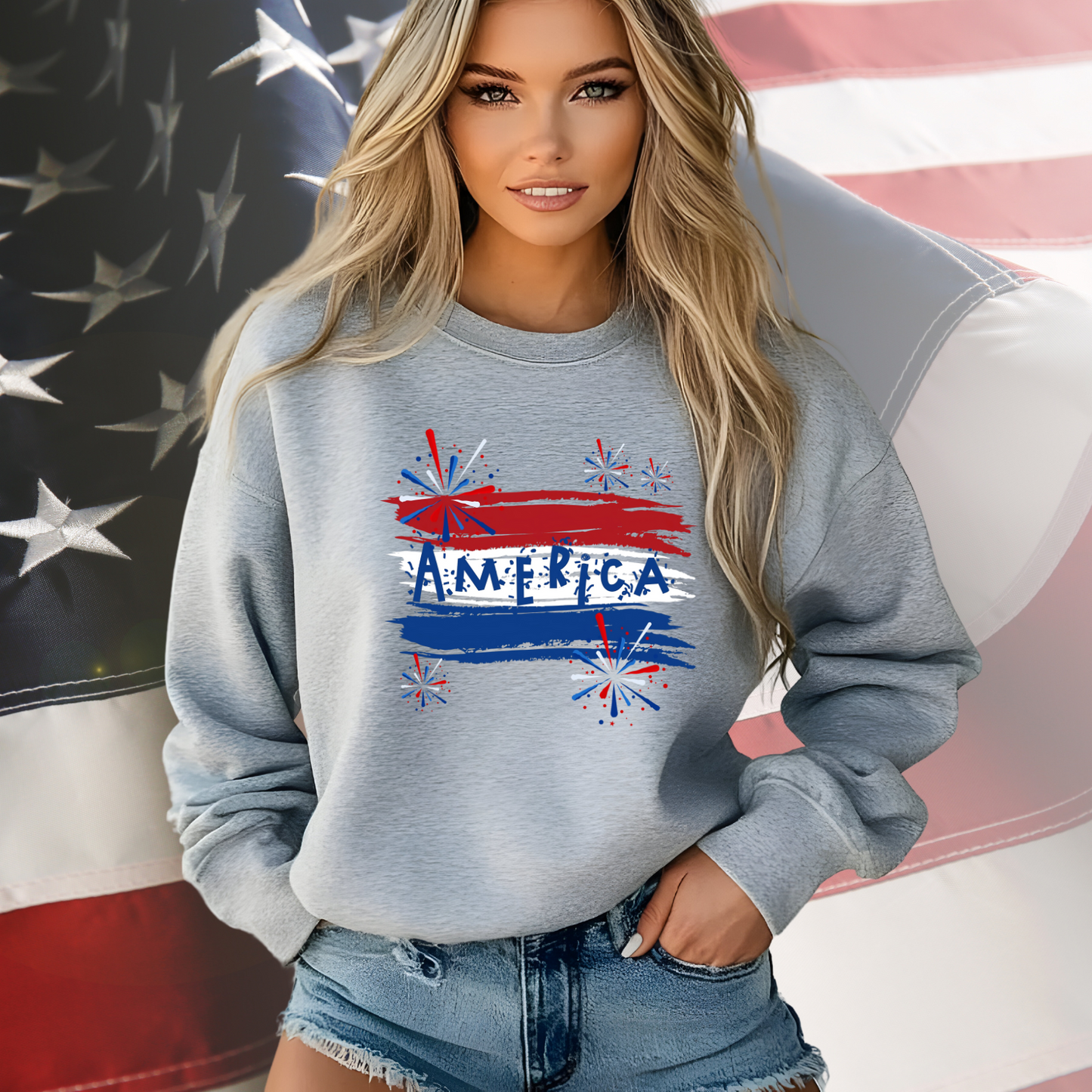America Firework Burst Crewneck Sweatshirt