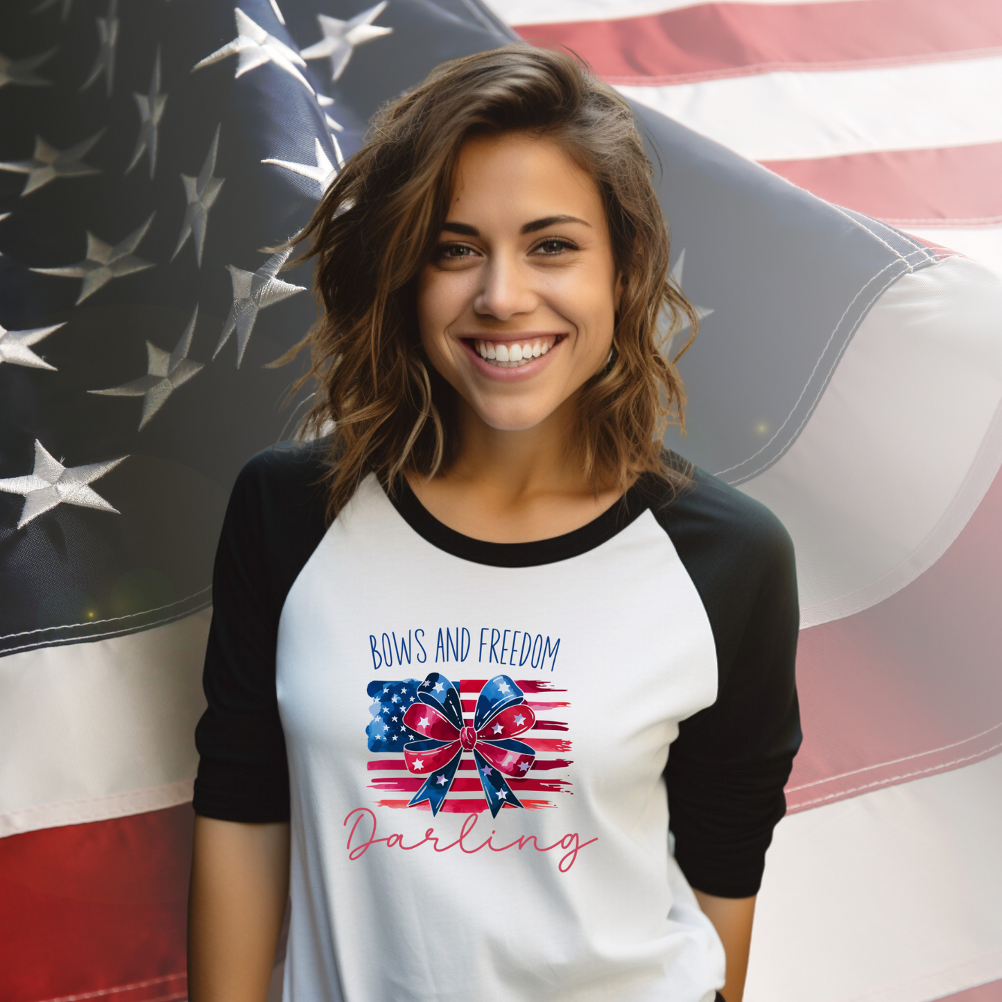 Bows And Freedom Darling Baseball Tee