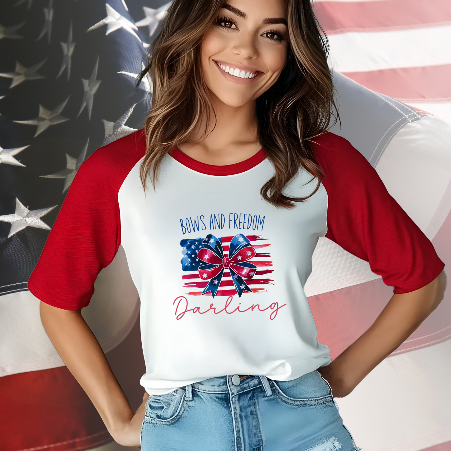 Bows And Freedom Darling Baseball Tee