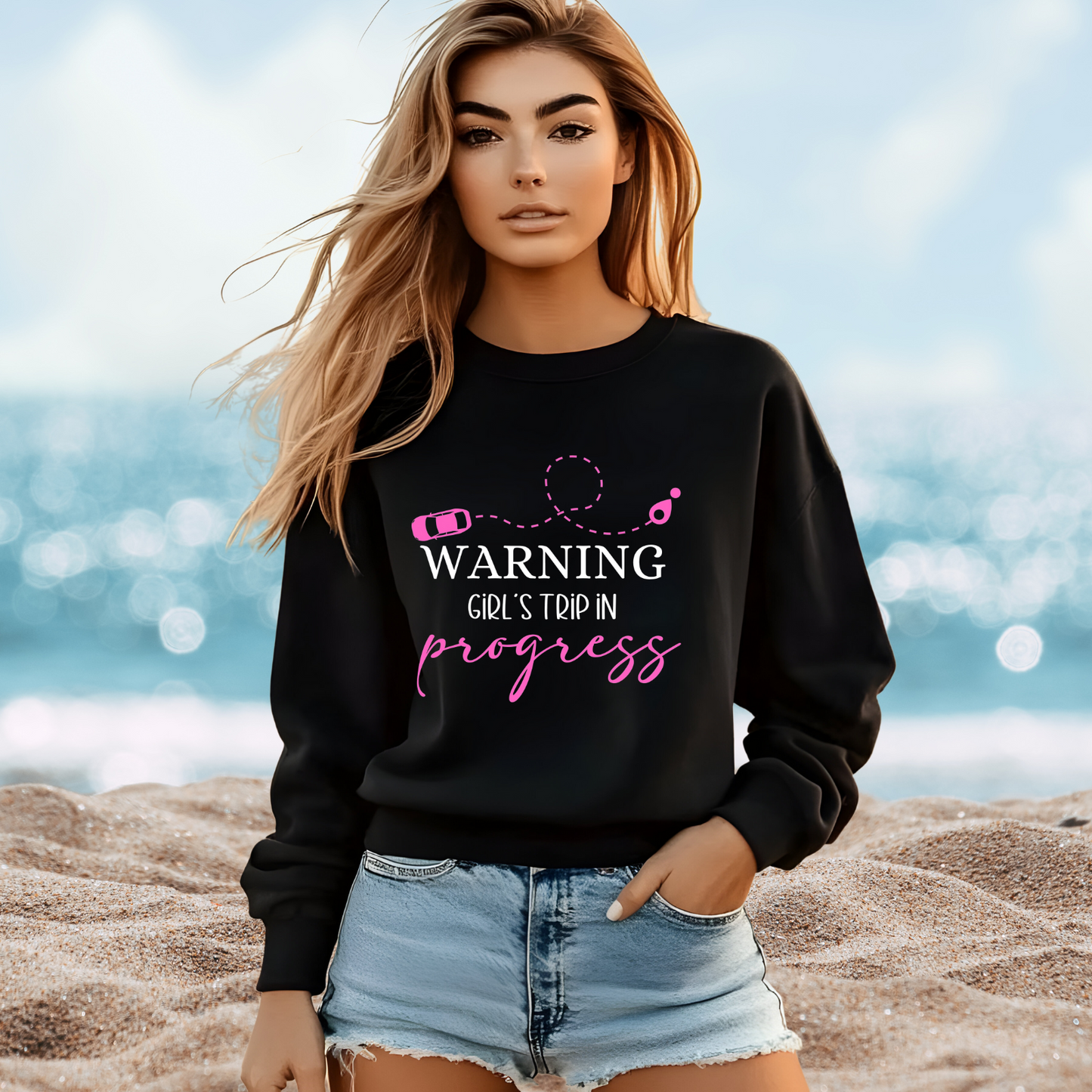Warning Girls Trip in Progress Crewneck Sweatshirt