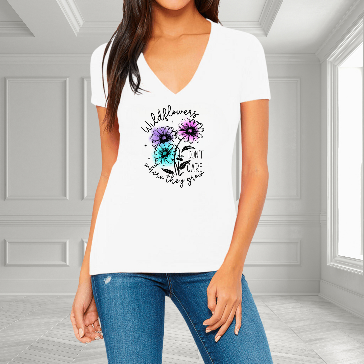 Wildflowers Don’t Care Where They Grow V-Neck T-Shirt