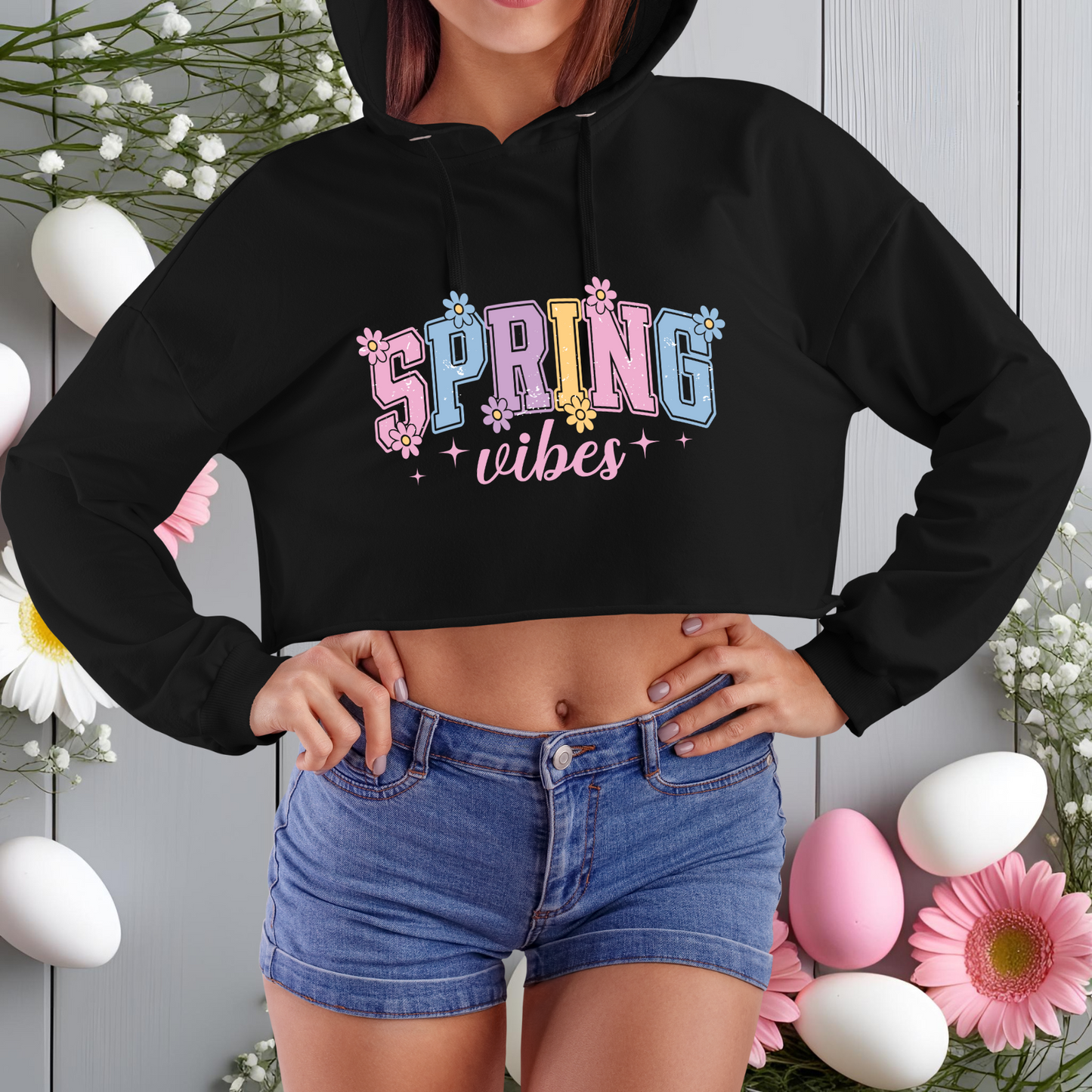 Varsity Spring Vibes Crop Hoodie