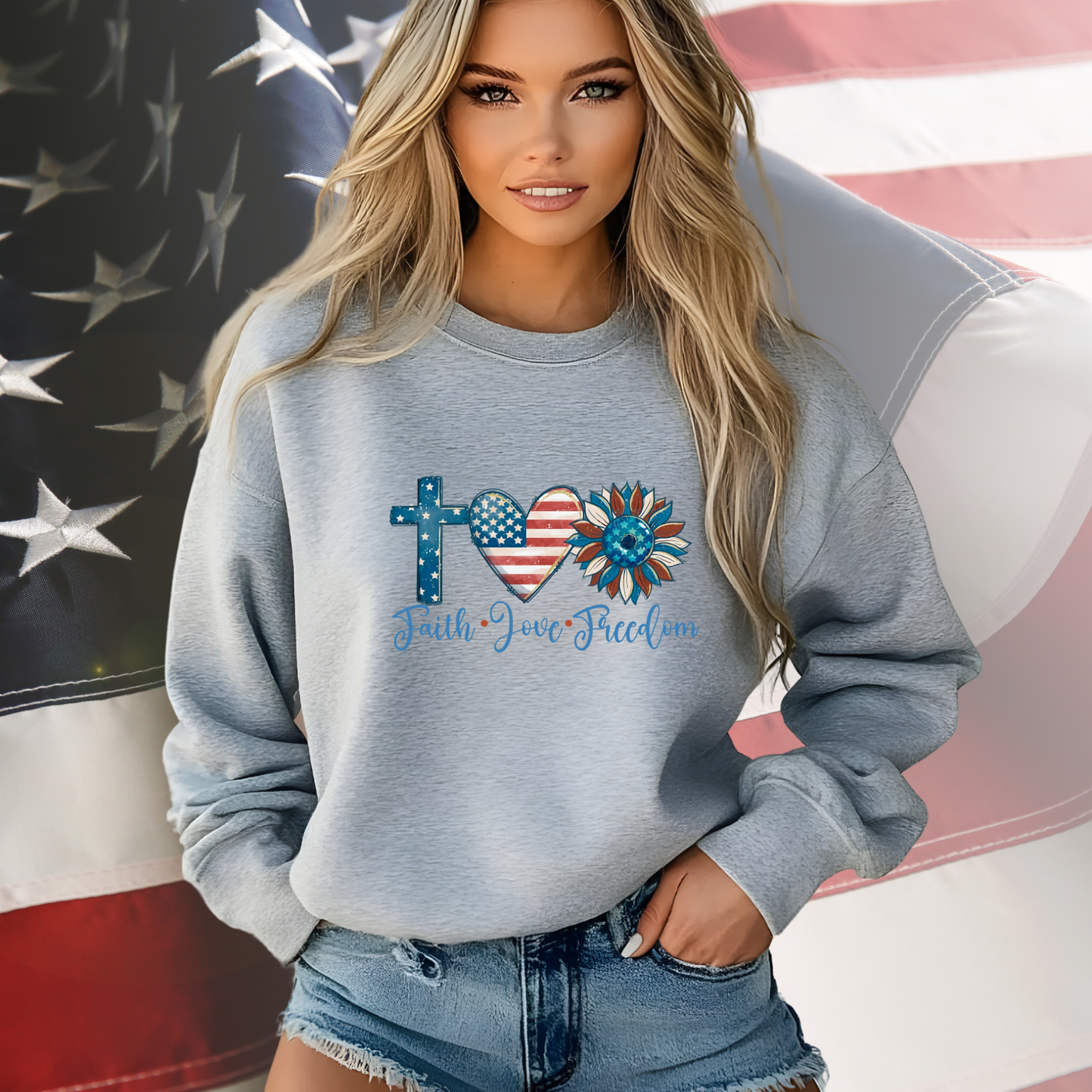 Faith Love Freedom Crewneck Sweatshirt