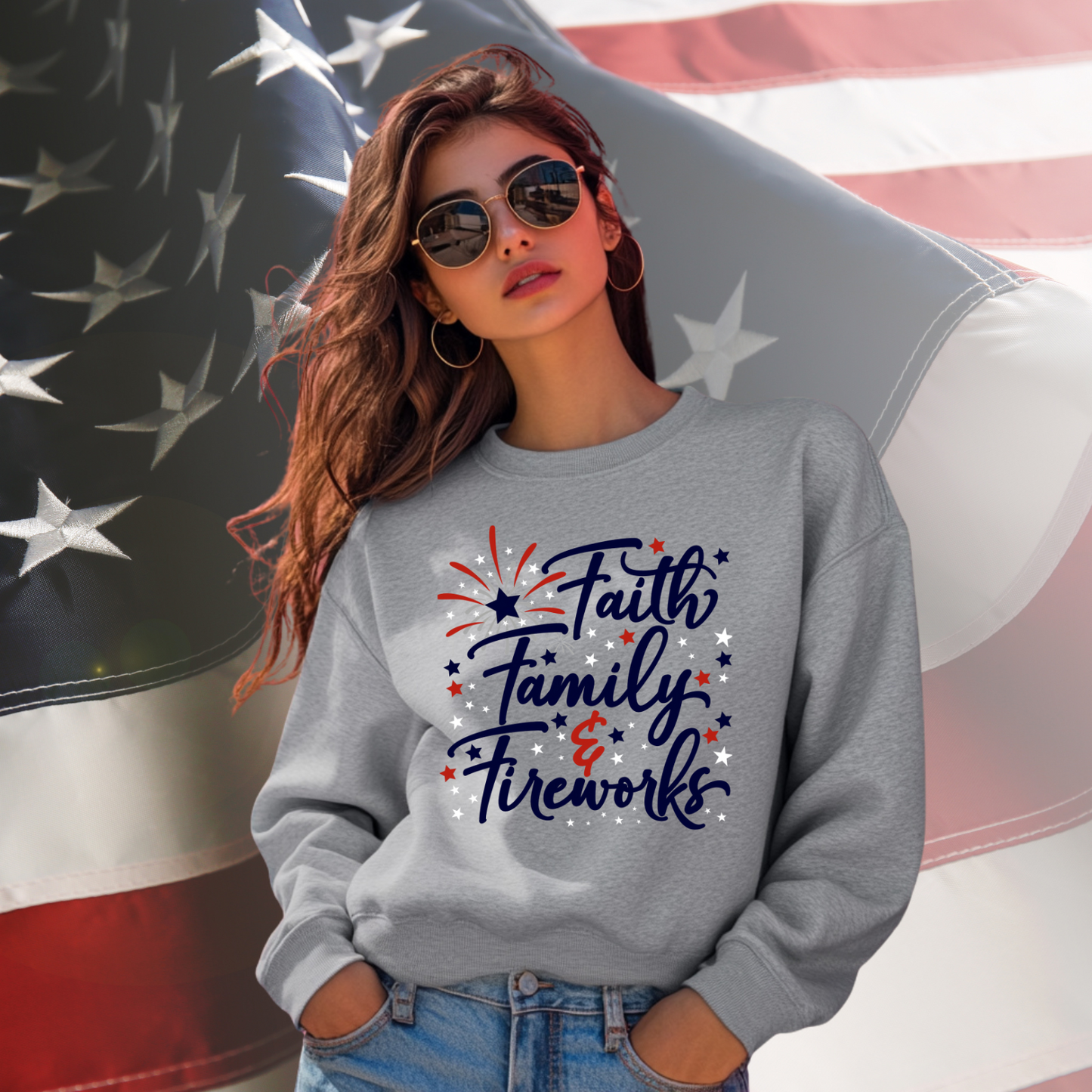 Faith Family Fireworks Crewneck Sweatshirt