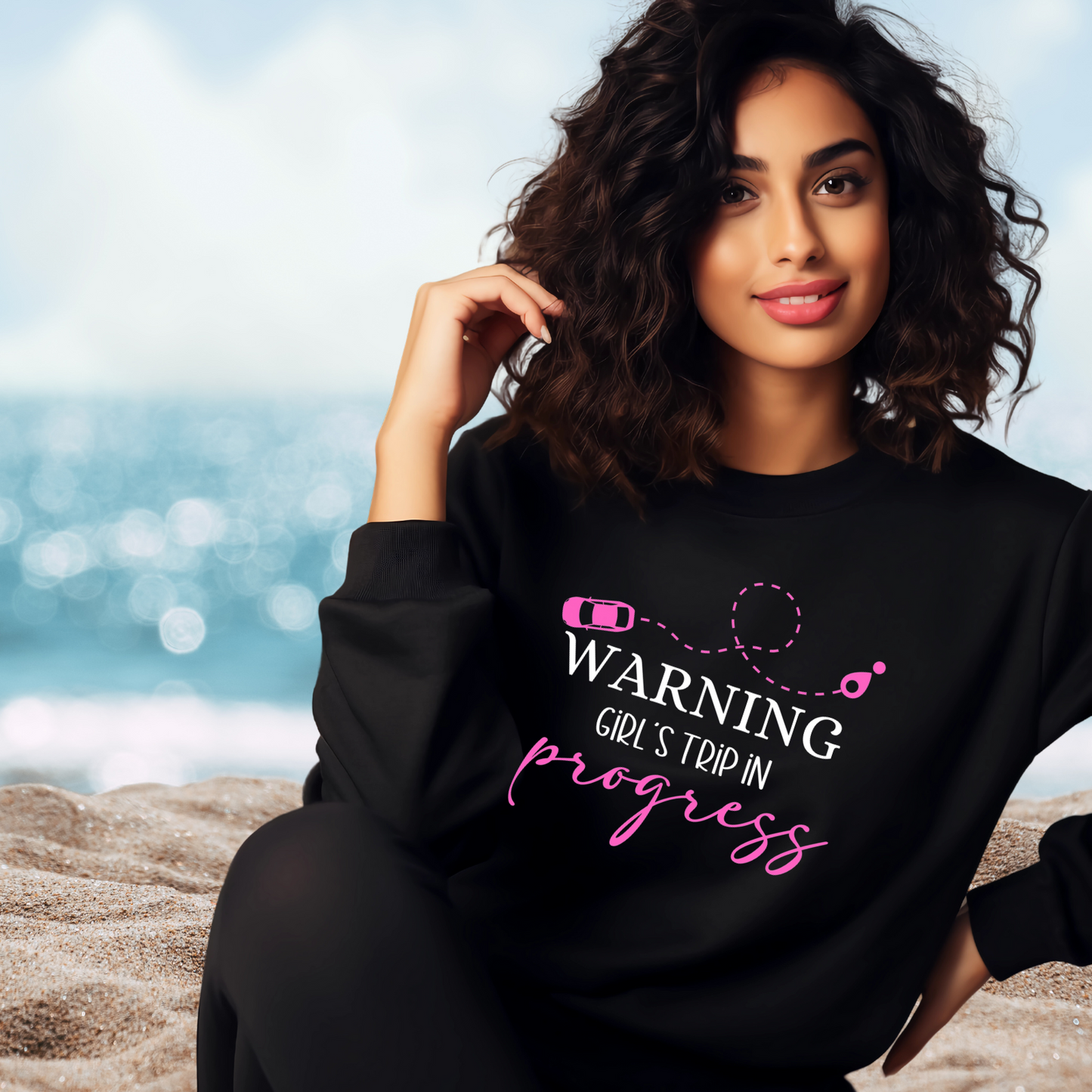 Warning Girls Trip in Progress Crewneck Sweatshirt