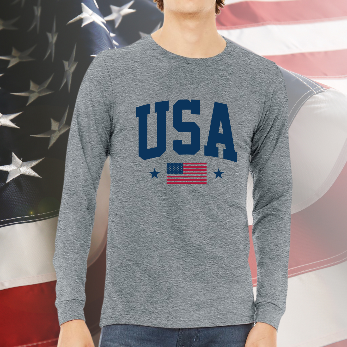 USA Flag Long Sleeve Tee