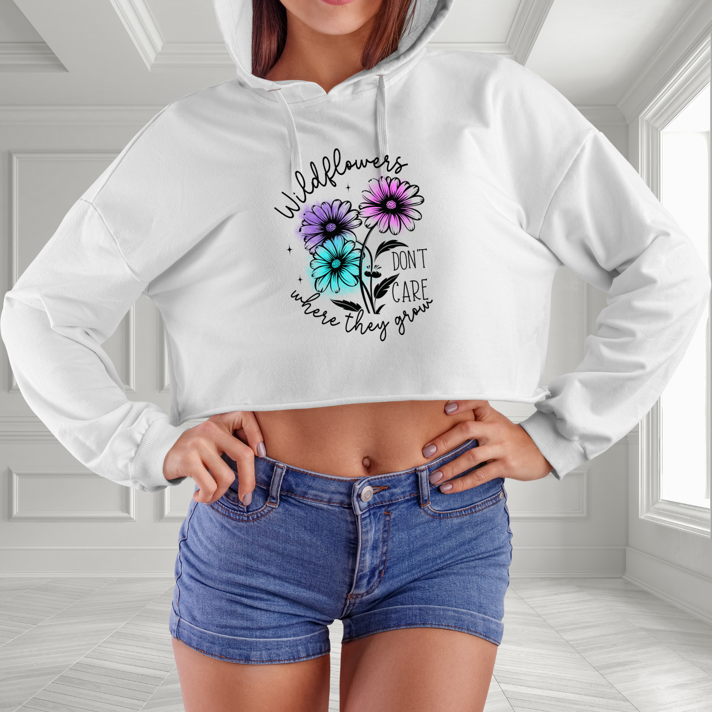 Wildflowers Don’t Care Where They Grow Crop Hoodie