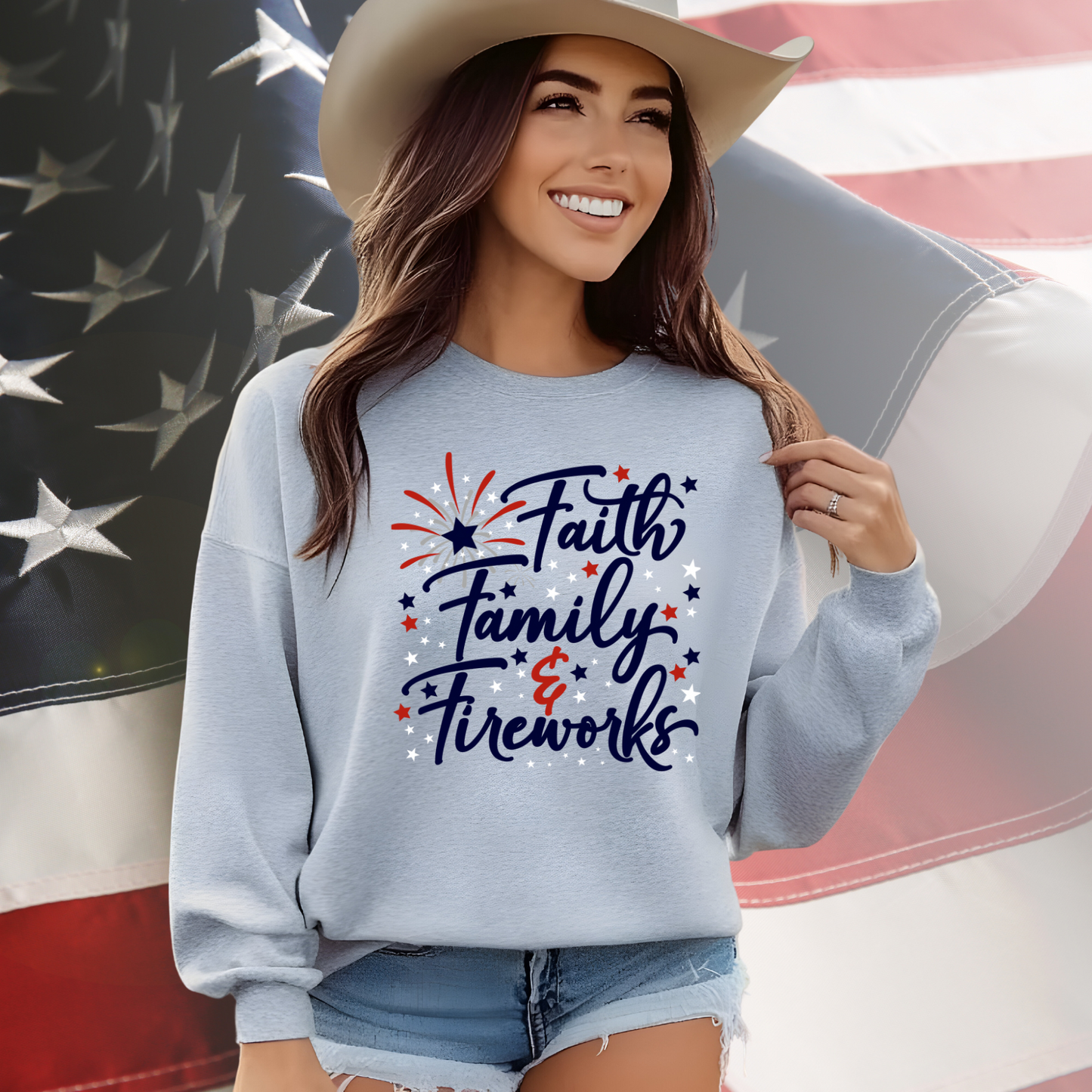 Faith Family Fireworks Crewneck Sweatshirt