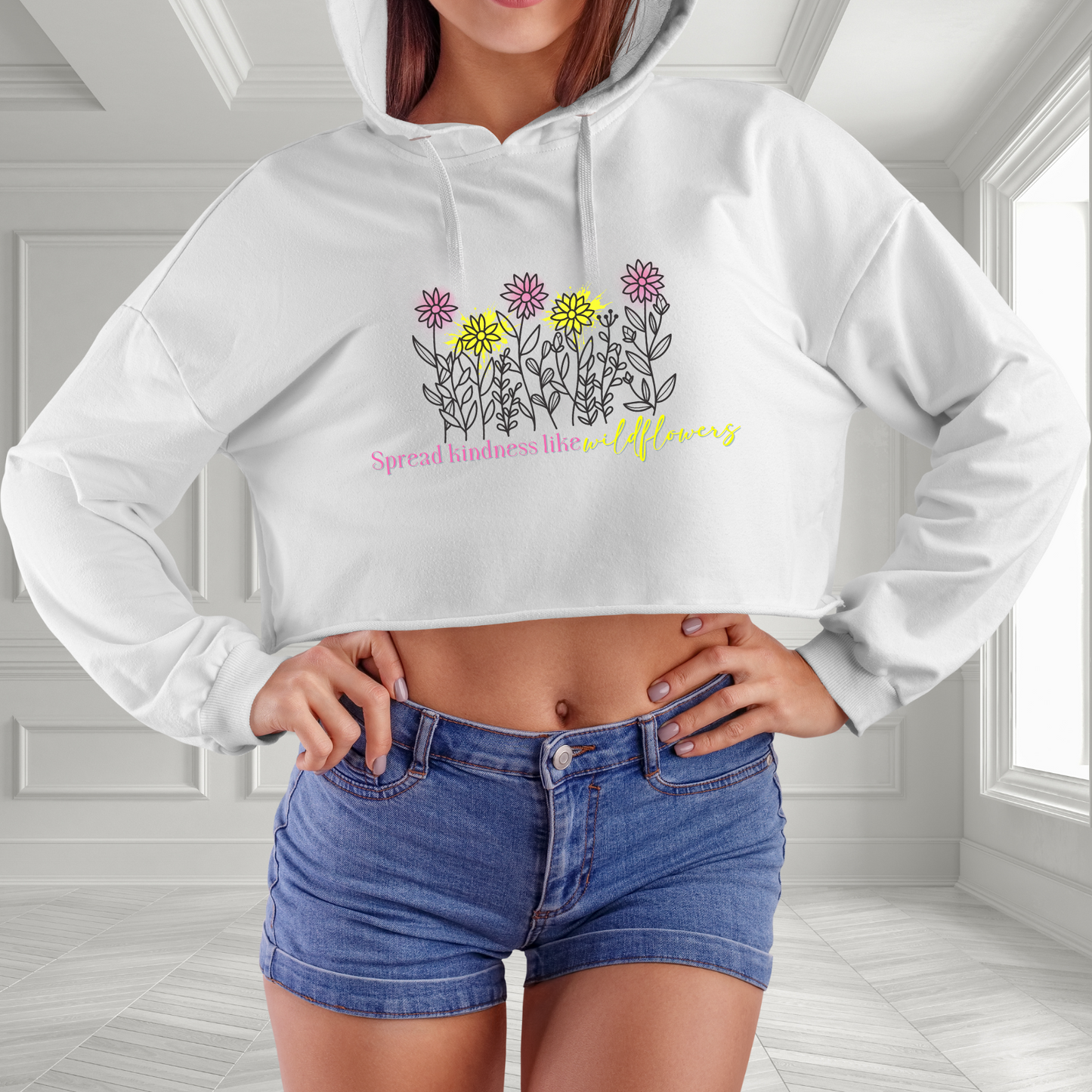 Spread Kindness Like Wildflowers Crop Hoodie