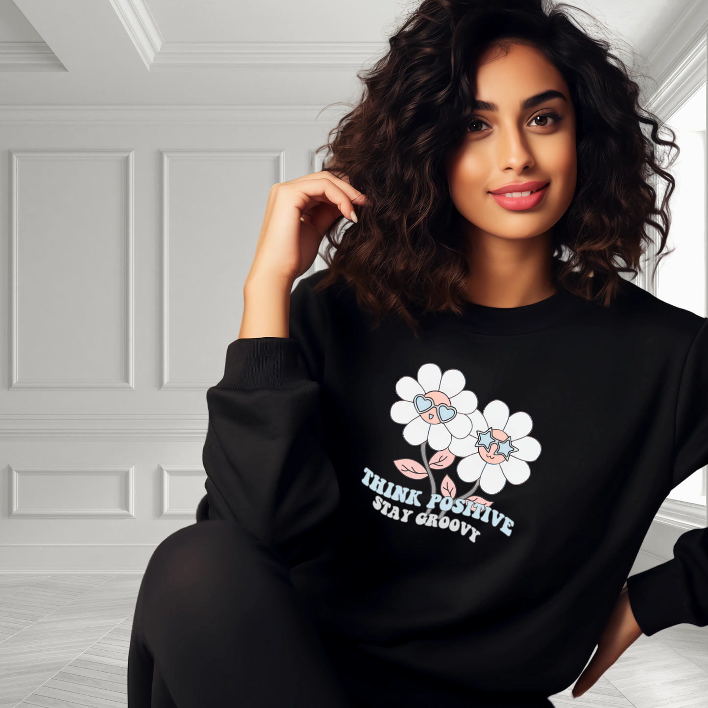 Think Positive, Stay Groovy Crewneck Sweatshirt