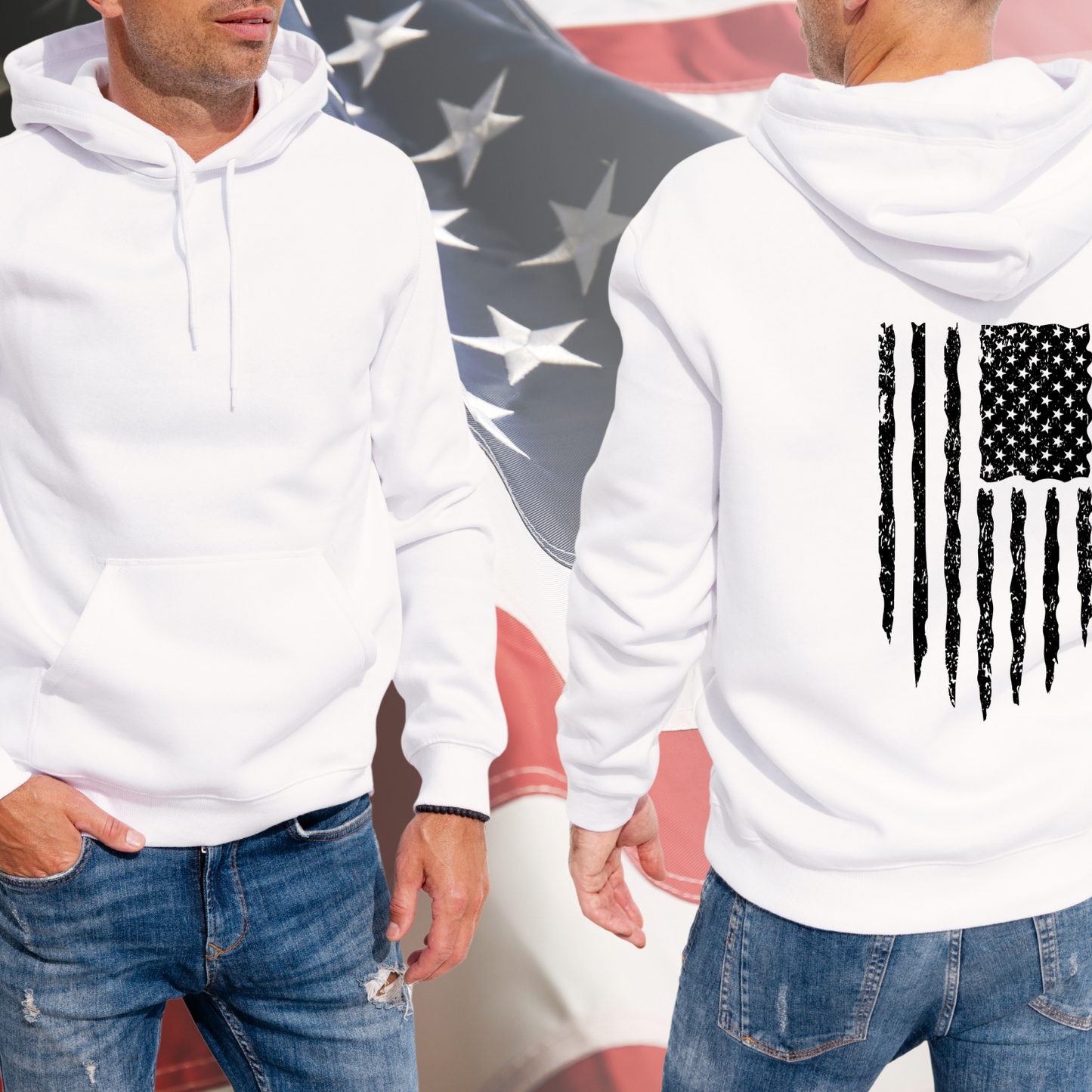 Distressed American Flag Pullover Hoodie