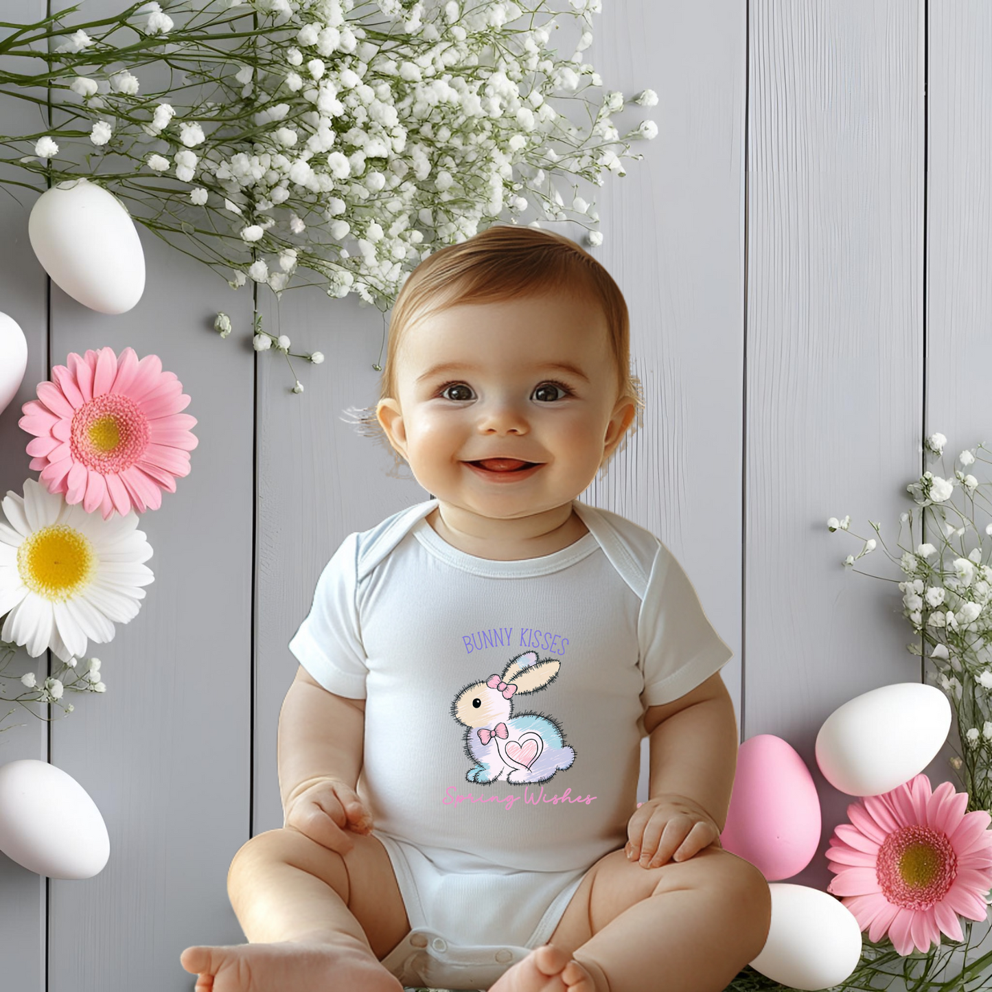 Bunny Kisses, Spring Wishes Infant Short Sleeve Onesie