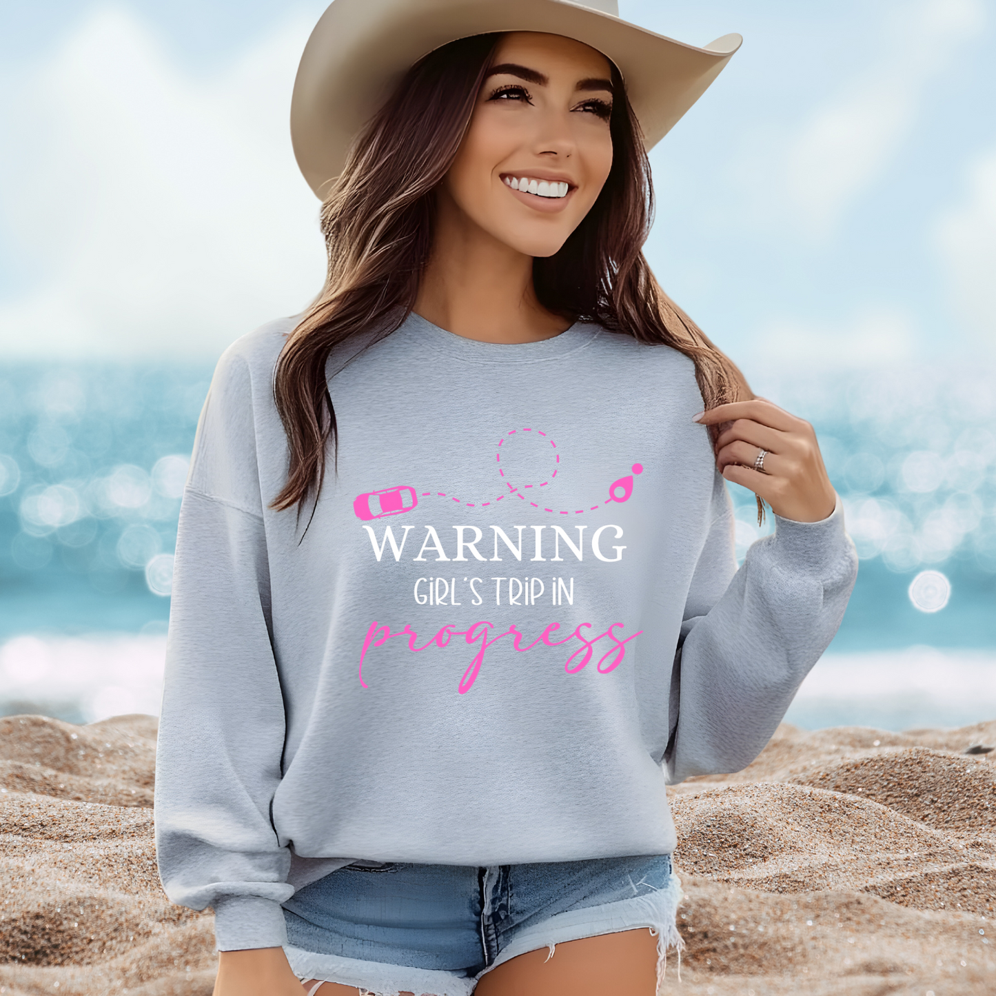 Warning Girls Trip in Progress Crewneck Sweatshirt