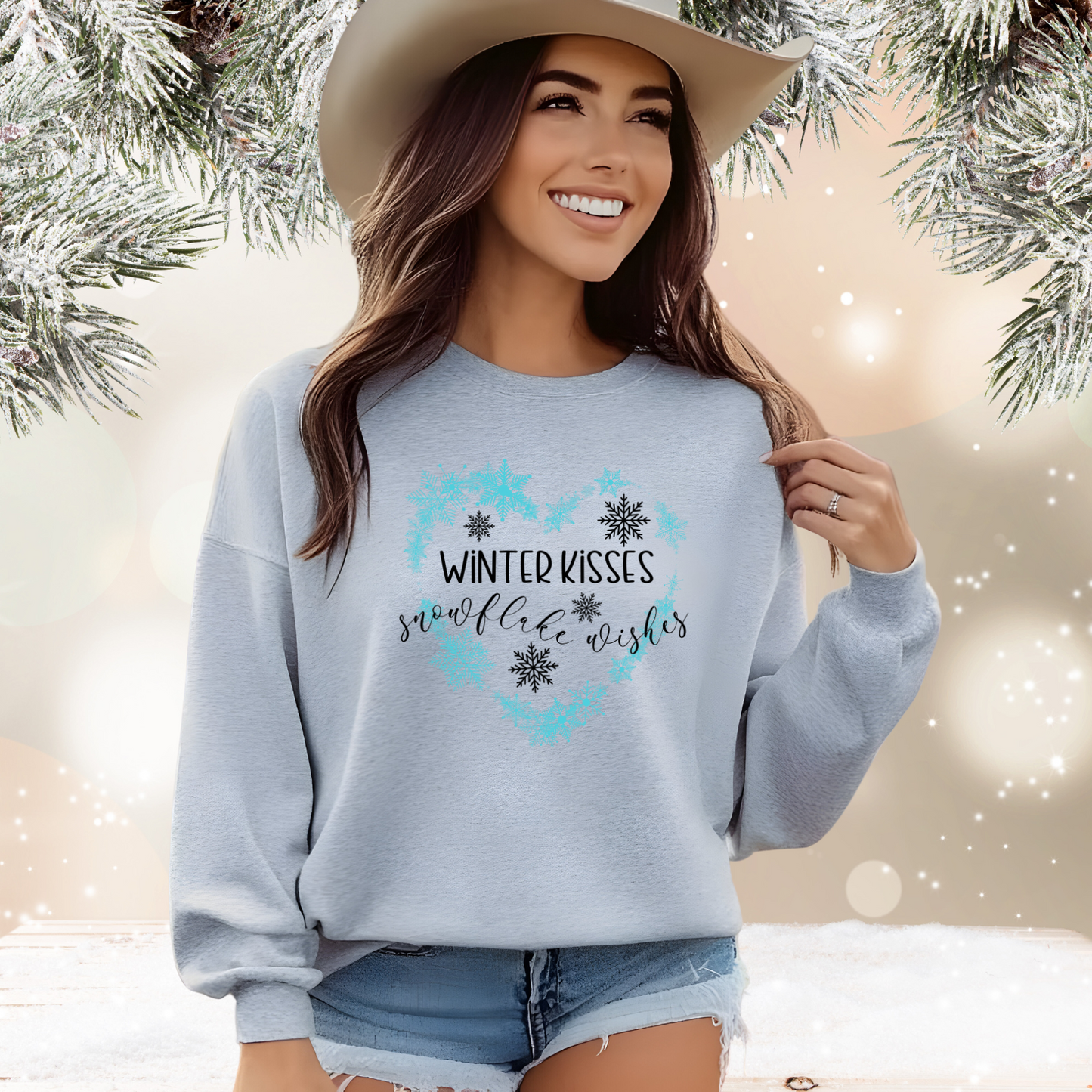 Winter Kisses Snowflake Wishes Crewneck Sweatshirt