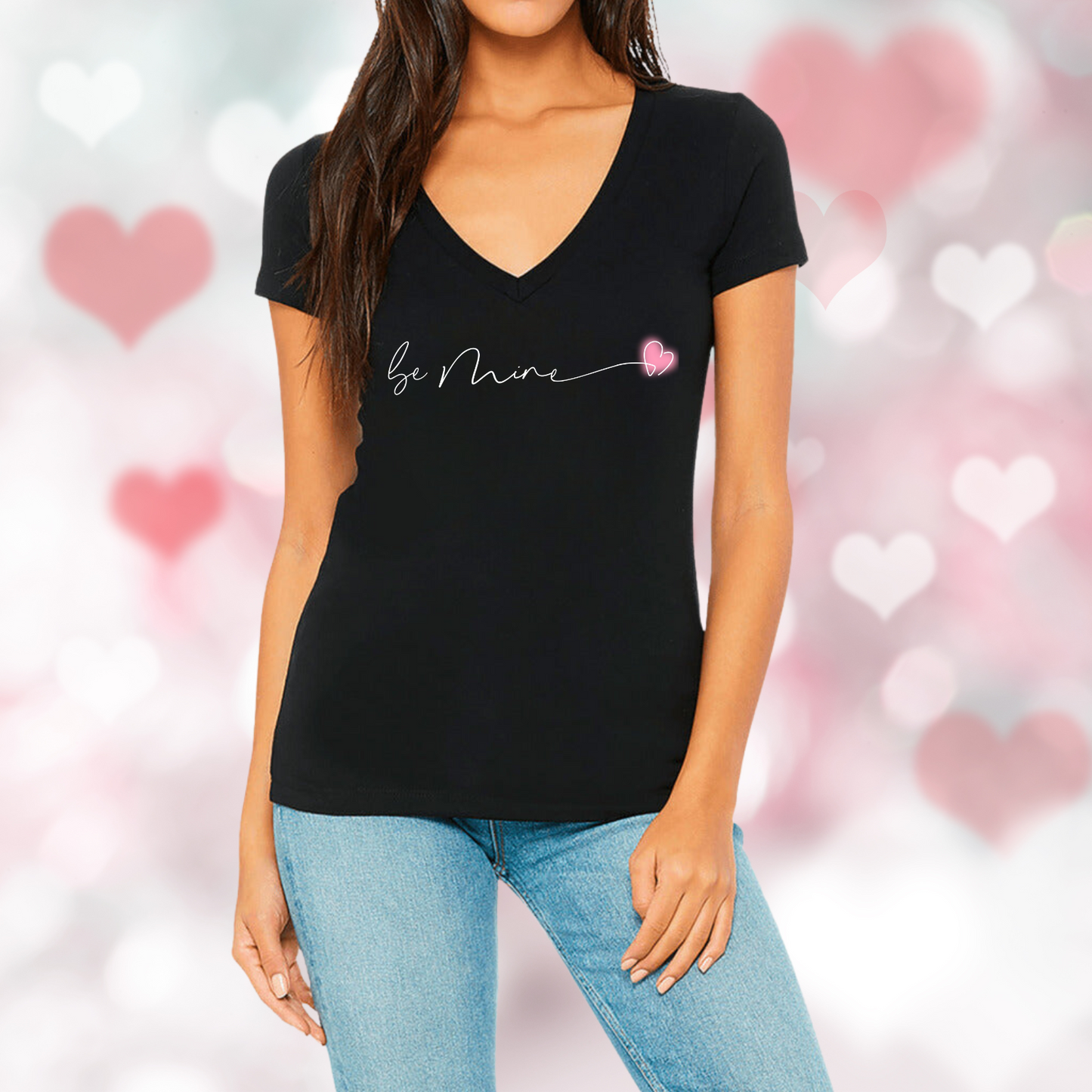 Be Mine Pink Heart V-Neck T-Shirt