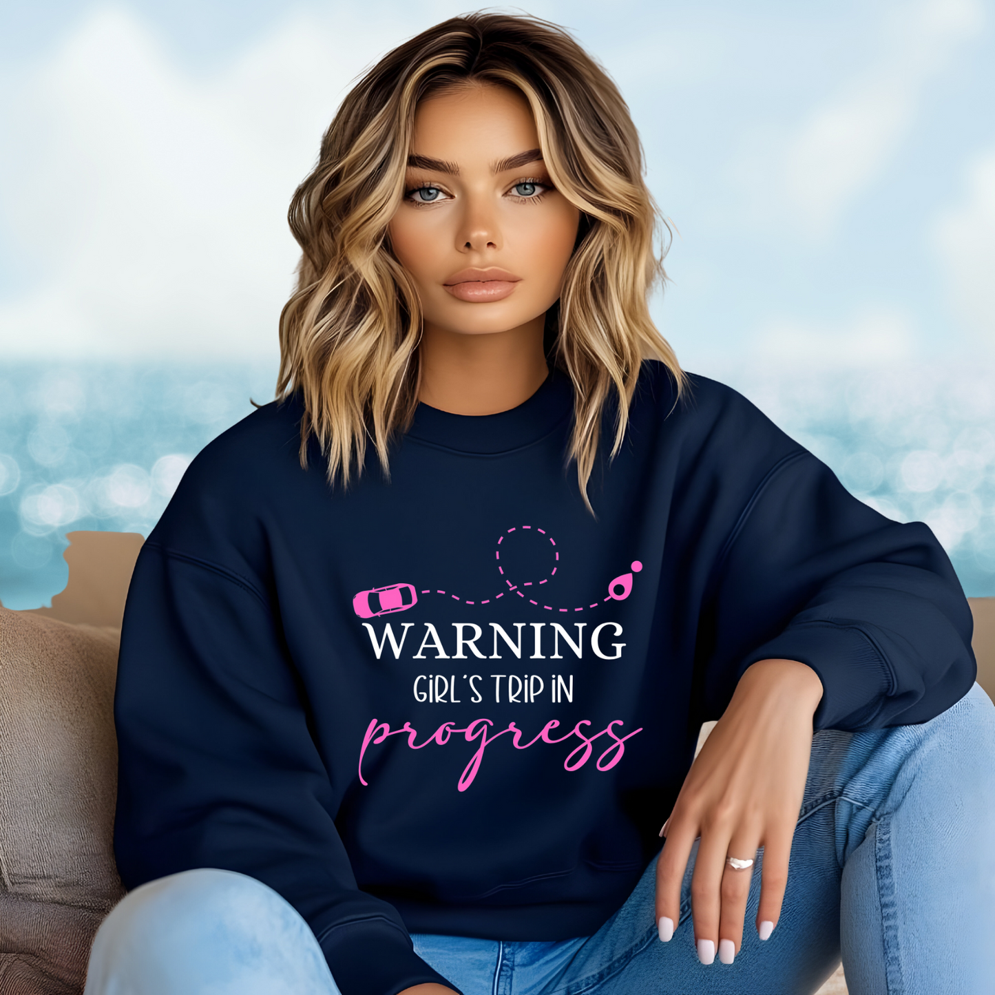 Warning Girls Trip in Progress Crewneck Sweatshirt